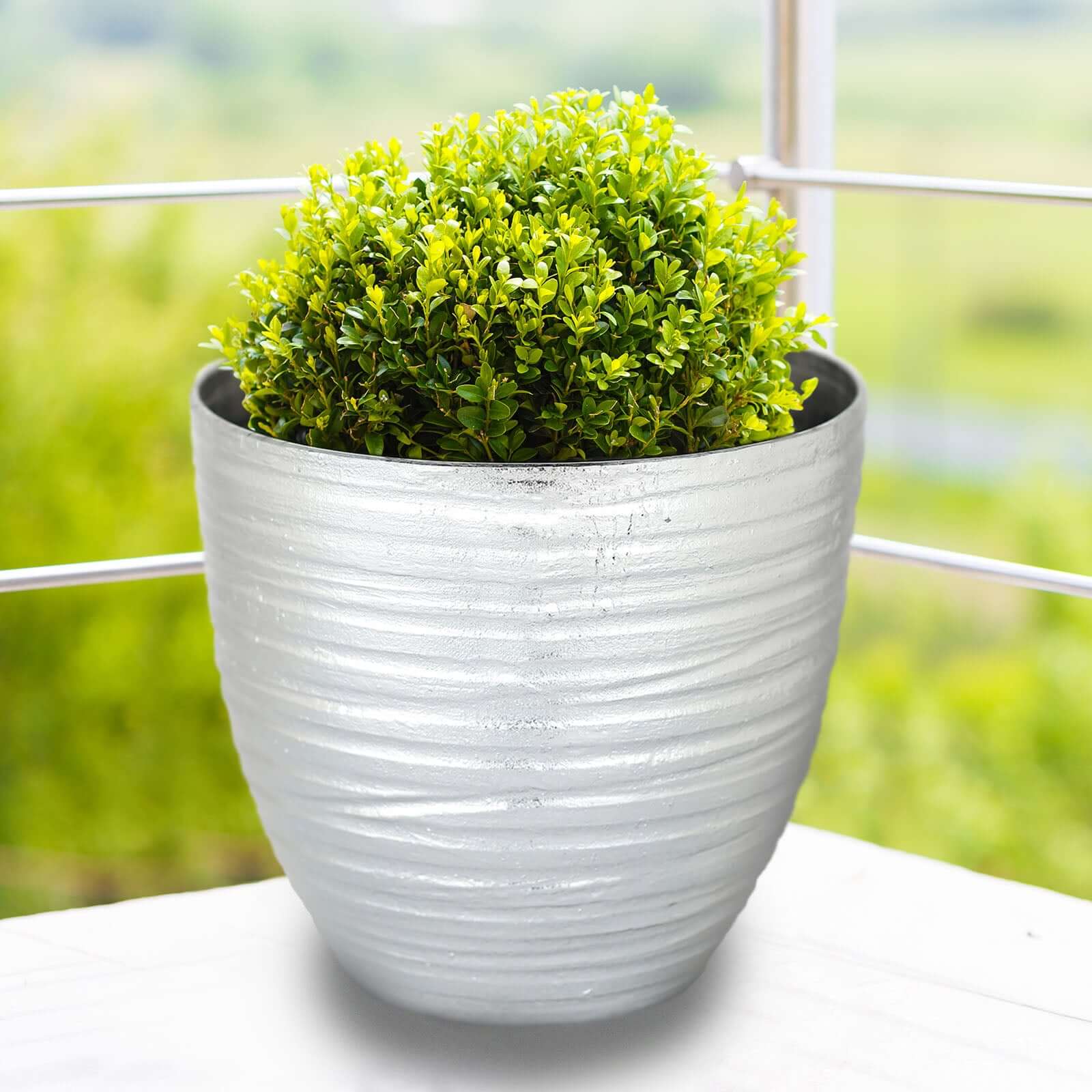 12" Metallic Silver Textured Finish Large Indoor Flower Plant Pot, Decorative Indoor Outdoor Planter