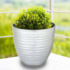 12" Metallic Silver Textured Finish Large Indoor Flower Plant Pot, Decorative Indoor Outdoor Planter