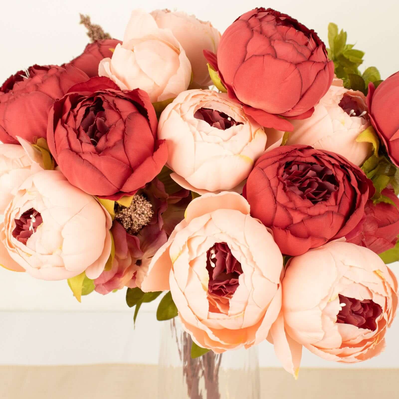 2 Pack 19" Burgundy Dusty Rose Artificial Peony Flower Wedding Bouquets, Faux Silk Flower Arrangements