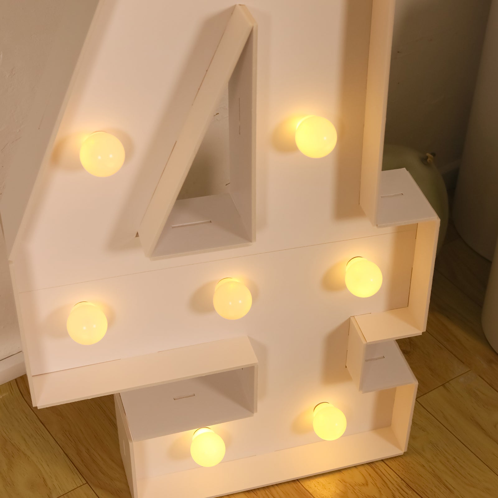 Giant LED Marquee Light Up Number "4", White 4ft Pre-Cut Foam Board with 10 Warm White Battery Operated LEDs, Glue Gun and Sticks