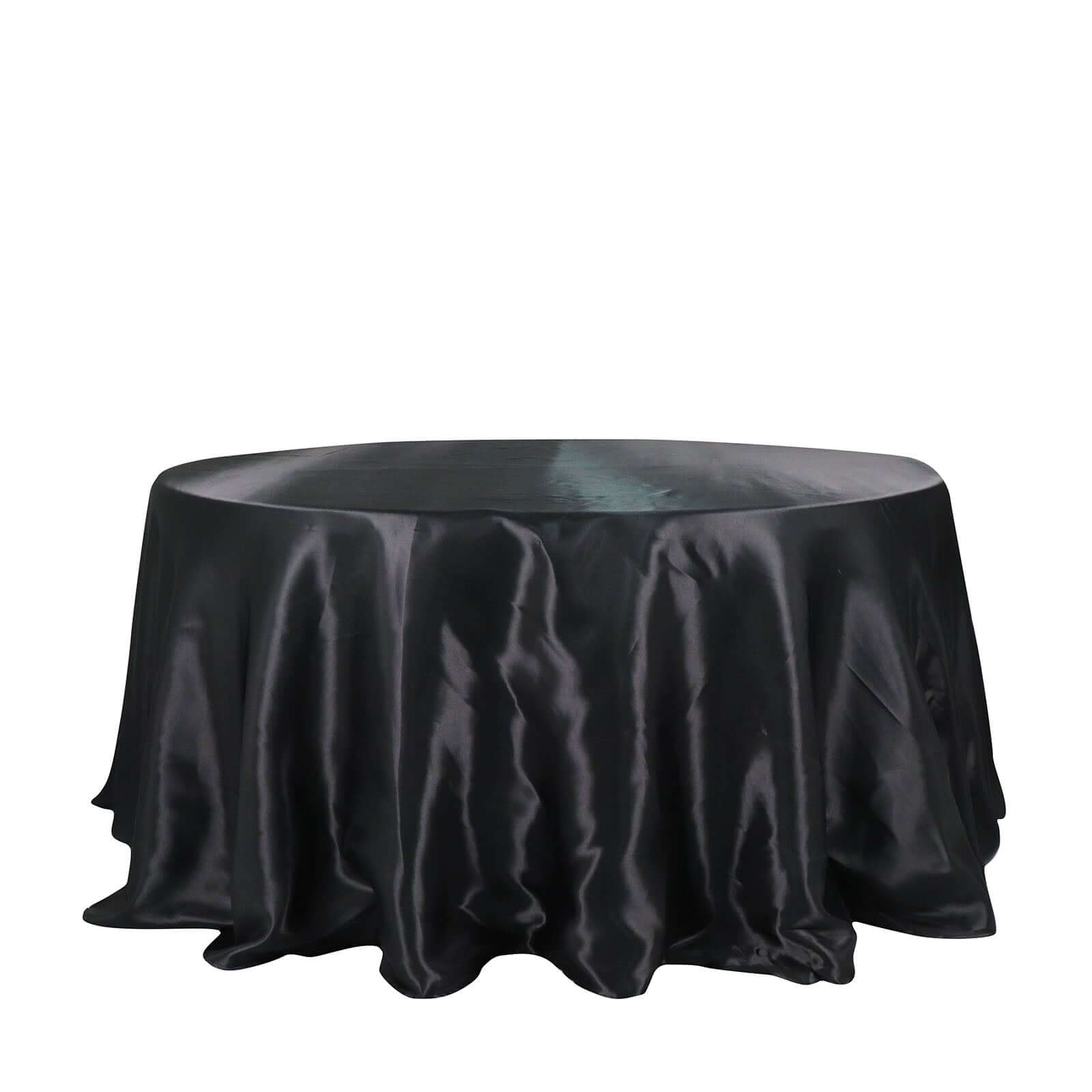 Satin 132" Round Tablecloth Black - Stylish Seamless Table Cover for Weddings & Events