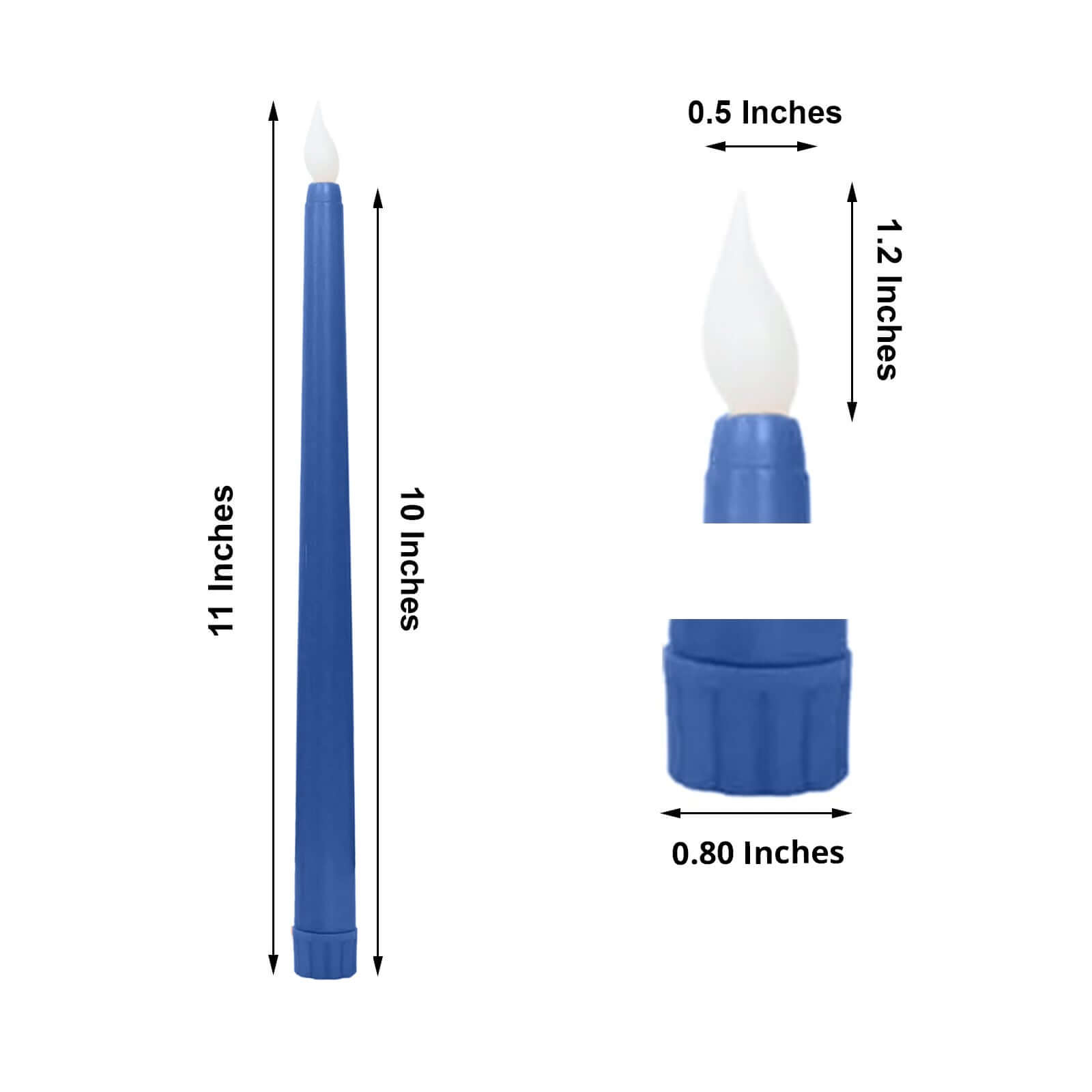 8-Pack LED Flickering Lighting Mixed Blue - Flameless Battery Operated Taper Candles 11"