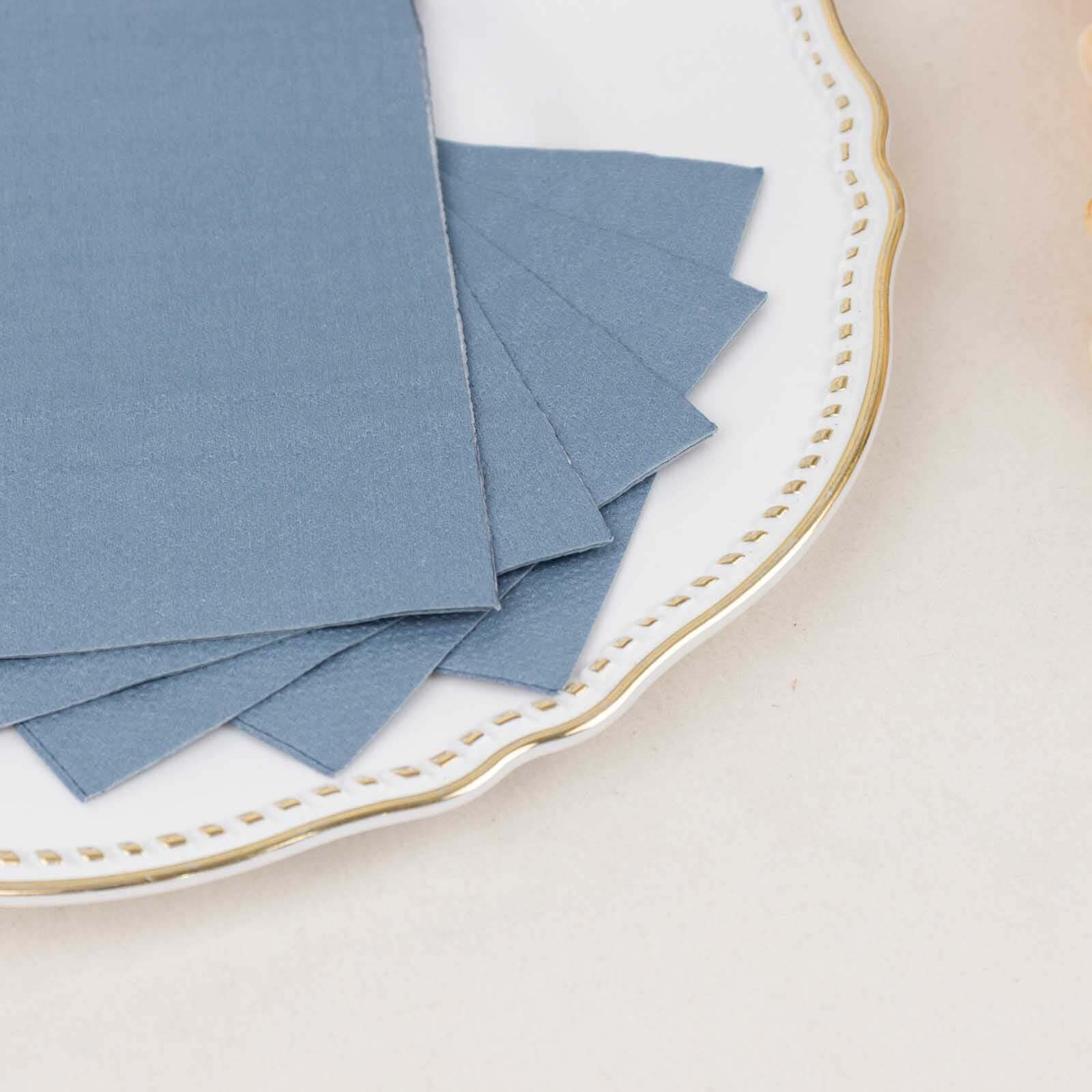 50-Pack Paper Napkins Soft Dusty Blue - Disposable 2-Ply Cocktail and Beverage Napkins for Weddings