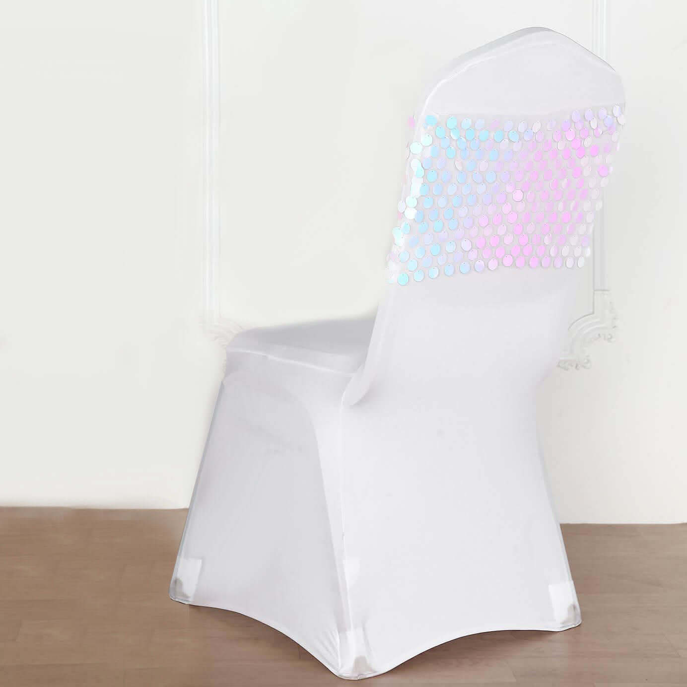 5 Pack 13"x10" Iridescent Blue Big Payette Sequin Chair Sash Bands