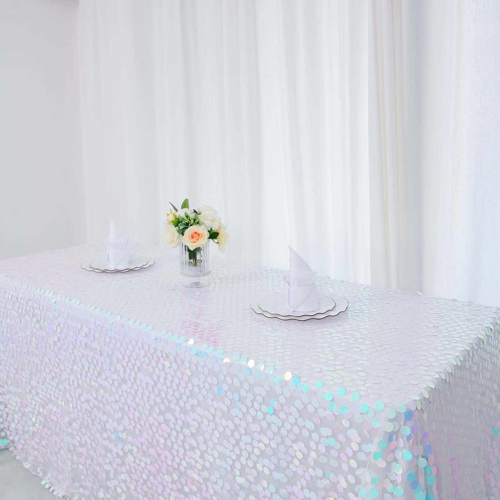 Sequin 90"x156" Rectangle Tablecloth Iridescent Blue - Seamless Big Payette Table Cover