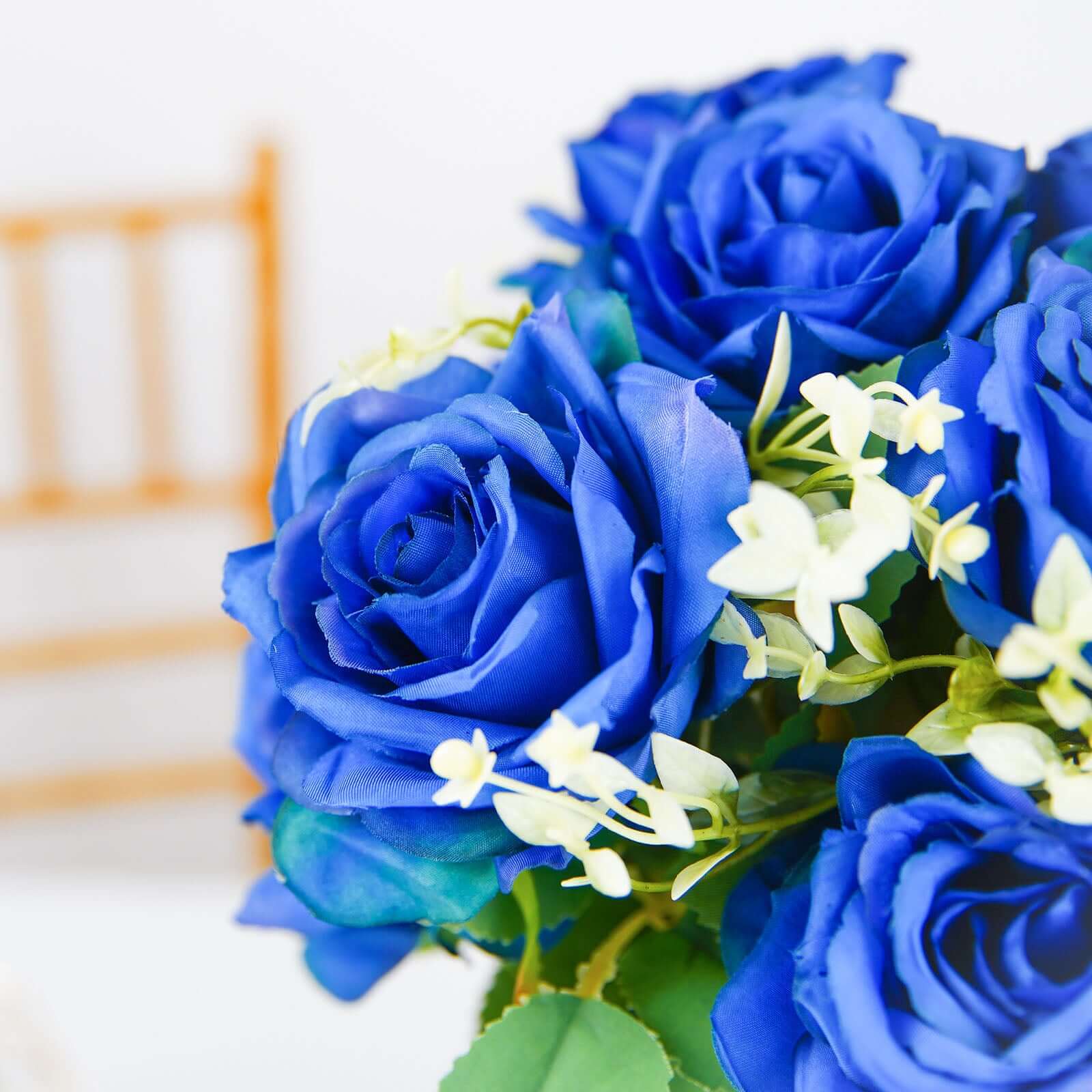2 Bushes 18" Real Touch Royal Blue Artificial Rose Flower Bouquet, Silk Long Stem Flower Arrangements