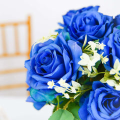 2 Bushes 18" Real Touch Royal Blue Artificial Rose Flower Bouquet, Silk Long Stem Flower Arrangements