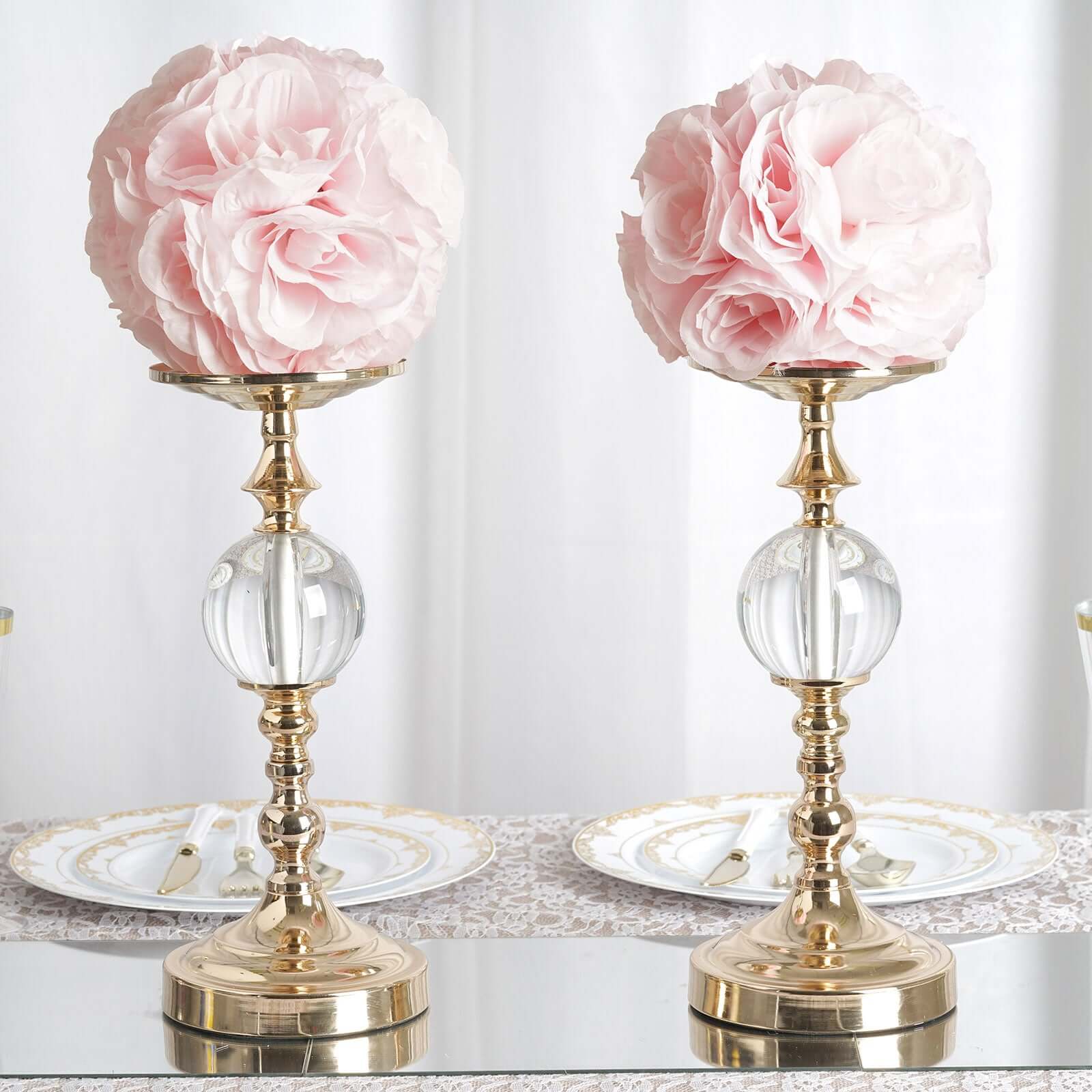 2 Pack 7" Blush Artificial Silk Rose Kissing Ball, Flower Ball
