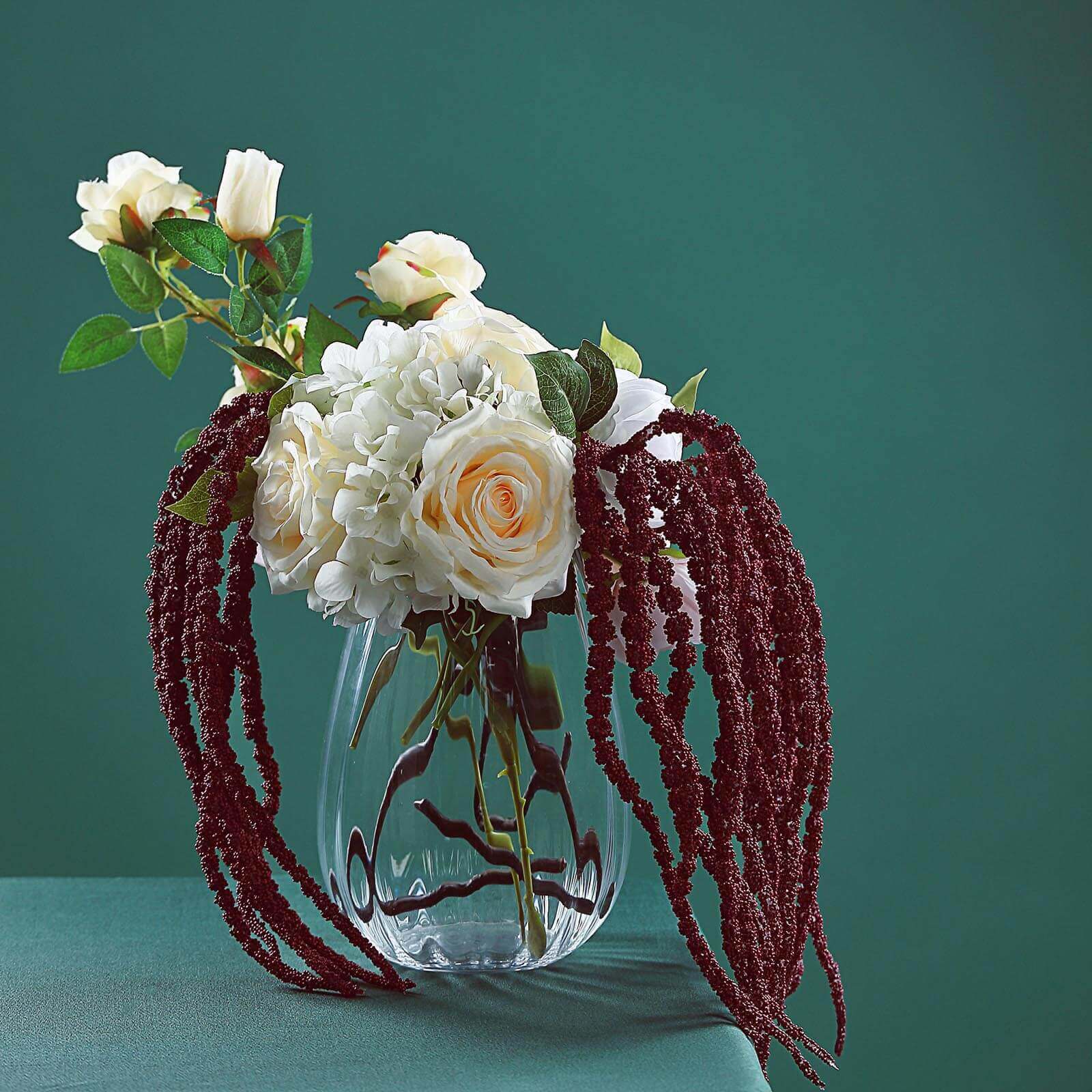 2 Pack Burgundy Artificial Amaranthus Flower Stem Spray and Ivy Leaves 32"