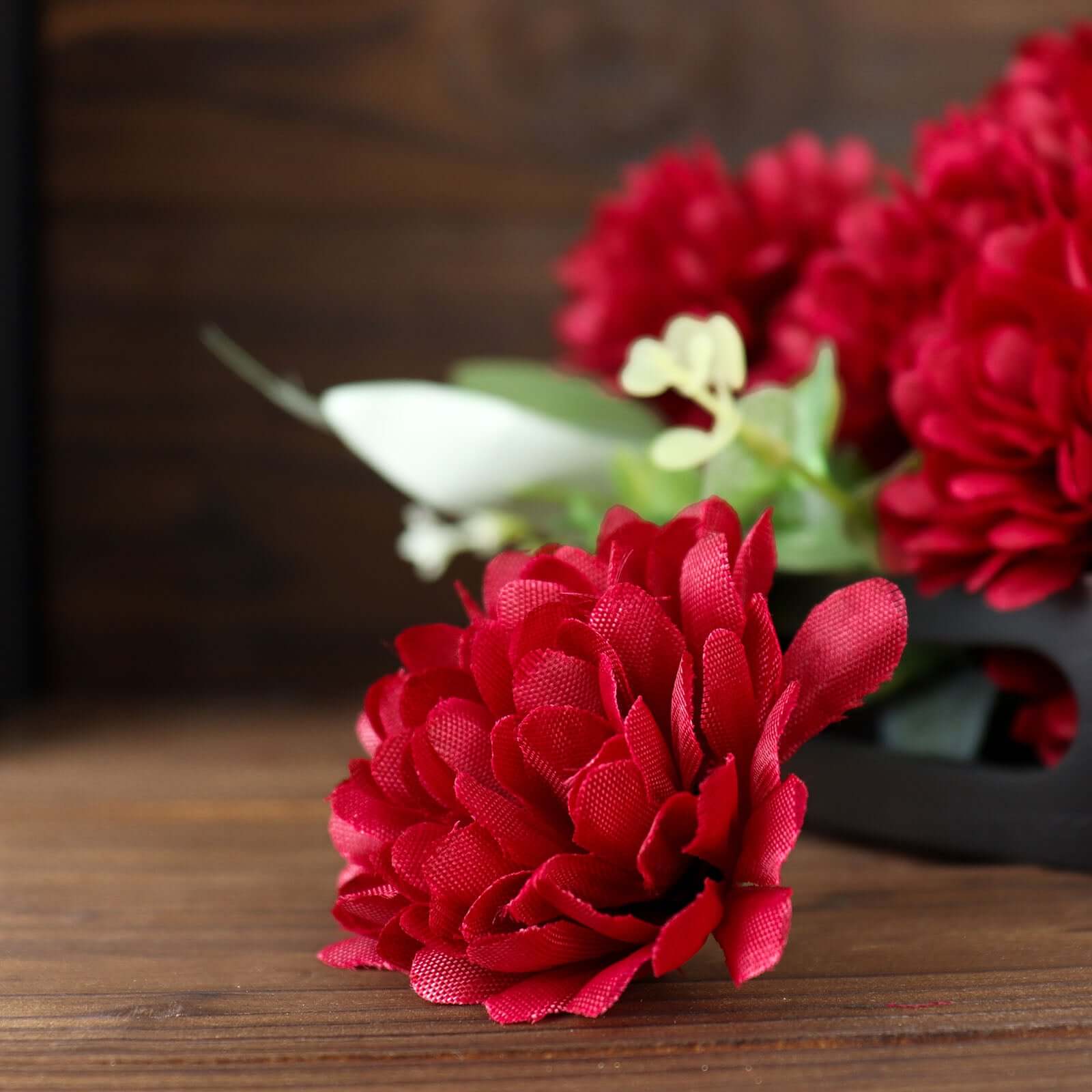 12 Bushes Burgundy Artificial Silk Chrysanthemum Flower Bouquets