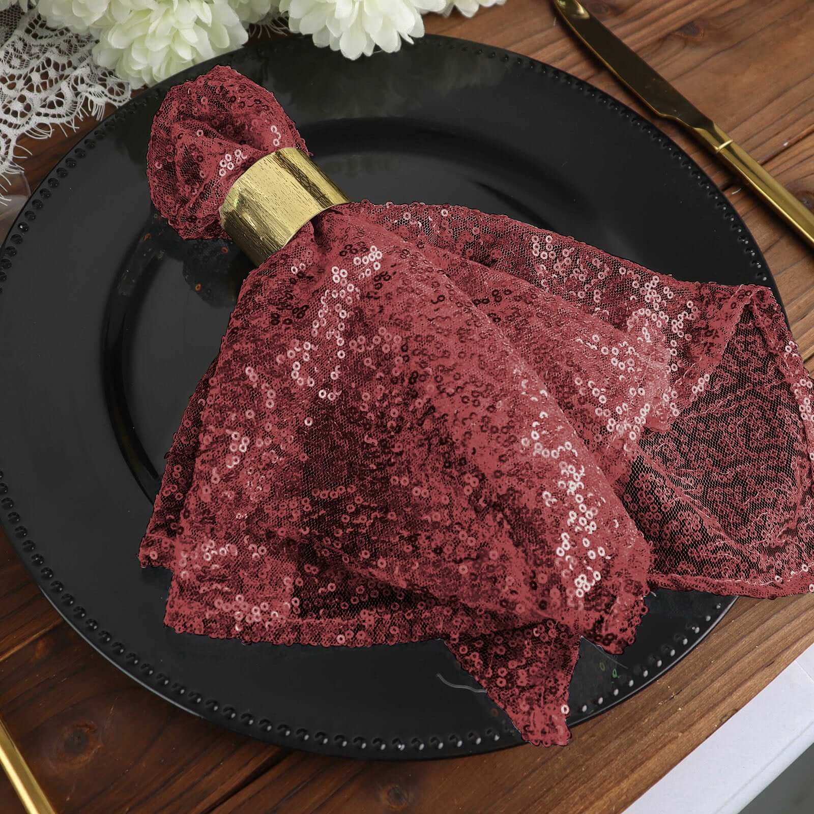 Sequin 20"x20" Napkin Burgundy - Shimmering Dinner Napkin