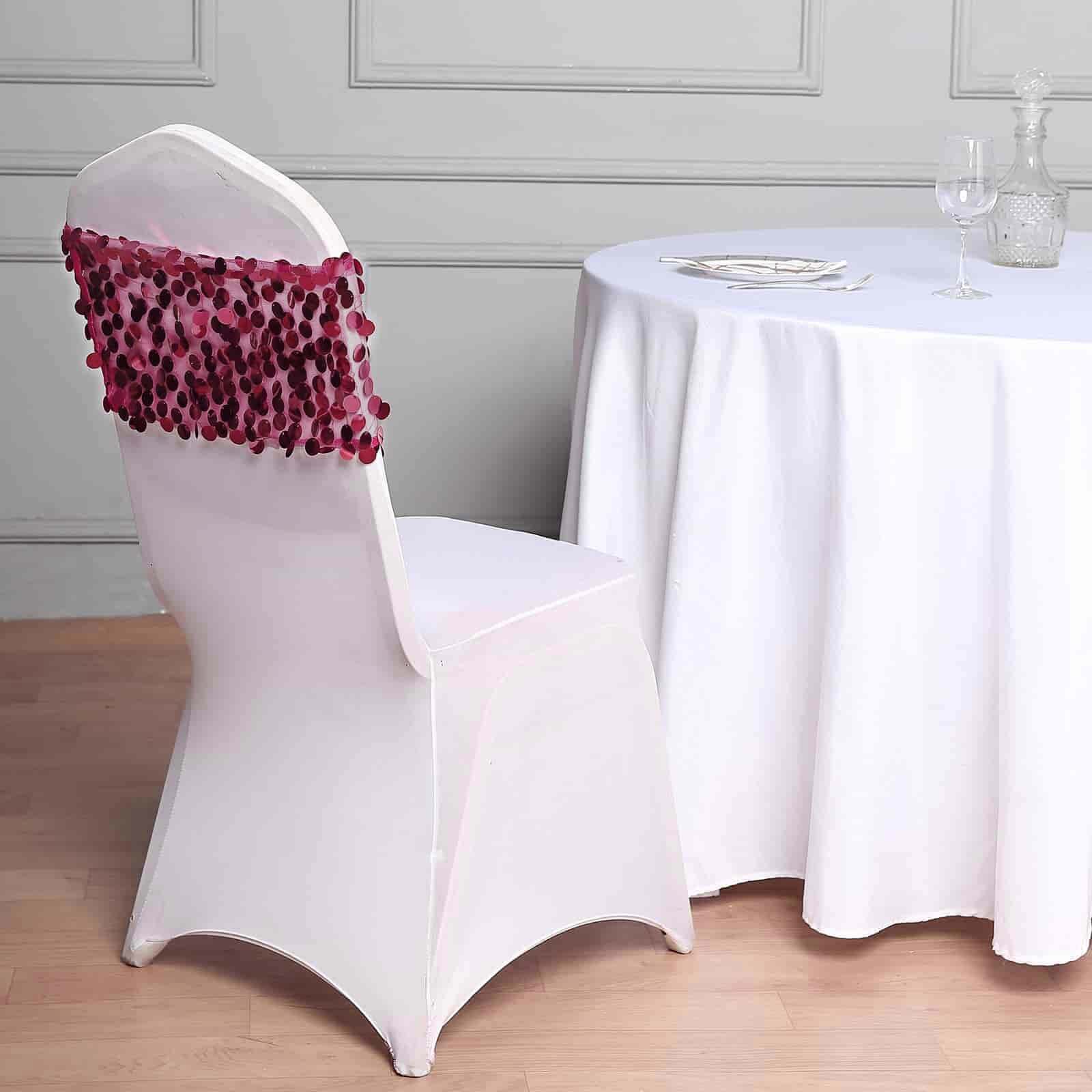 5 Pack Big Payette Sequin 13"x10" Chair Sash Bands Burgundy - Stylish Glittering Decor for Weddings & Gatherings