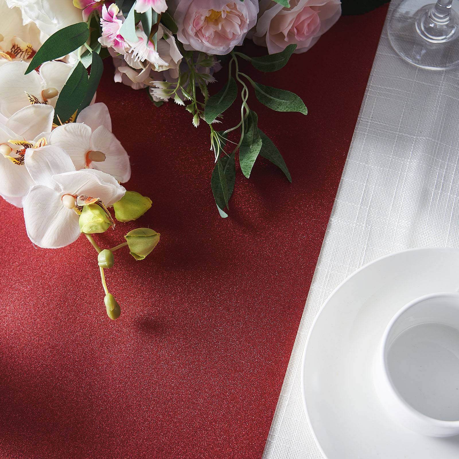 9ft Burgundy Glitzing Glitter Table Runner, Disposable Paper Table Runner