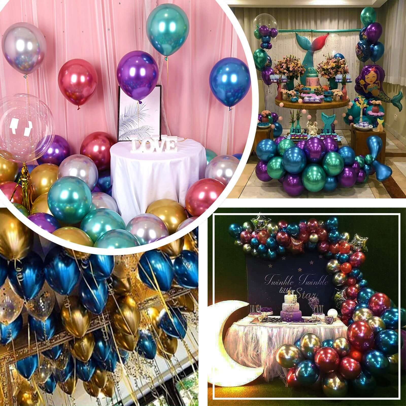 5 Pack 18" Metallic Chrome Silver Latex Helium Air Party Balloons