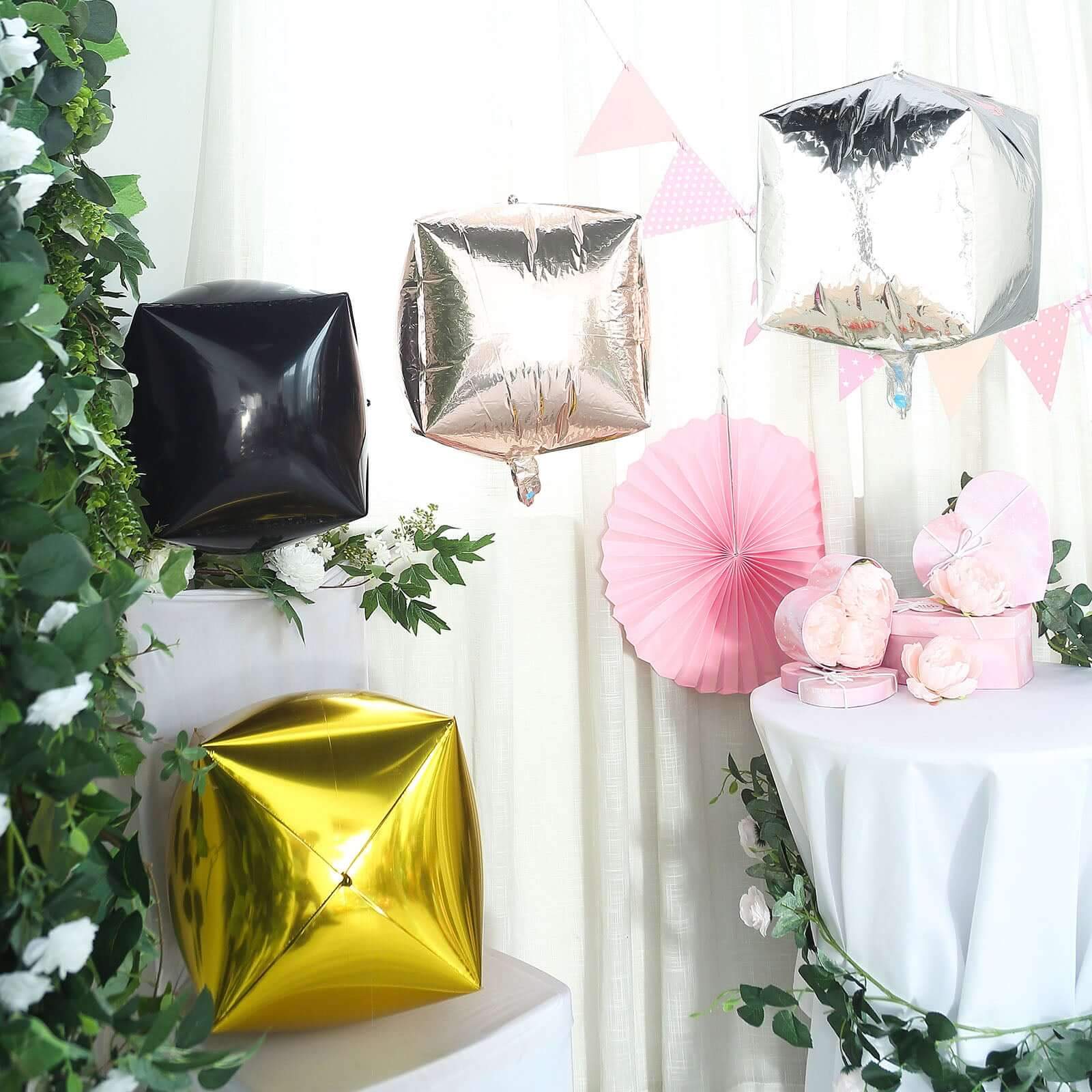 14" 4D Rose Gold Cube Shaped Mylar Foil Helium Air Balloons