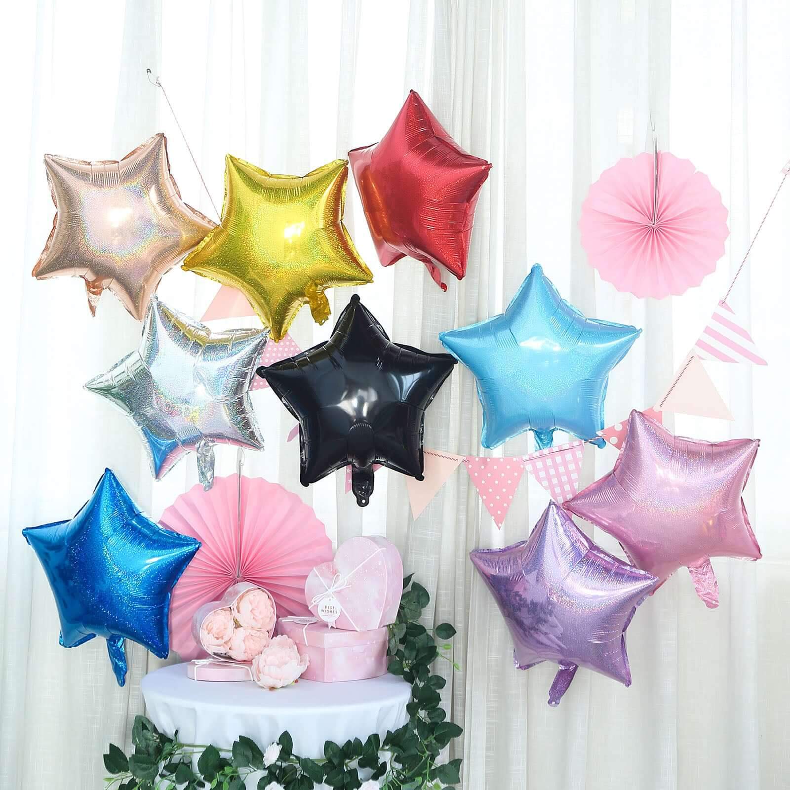 2 Pack 16" 4D Shiny Silver Star Mylar Foil Helium or Air Balloons