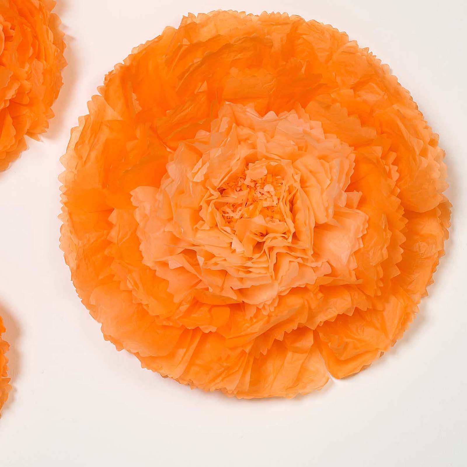 Set of 6 Coral Orange Giant Carnation 3D Paper Flowers Wall Decor - 12",16",20"
