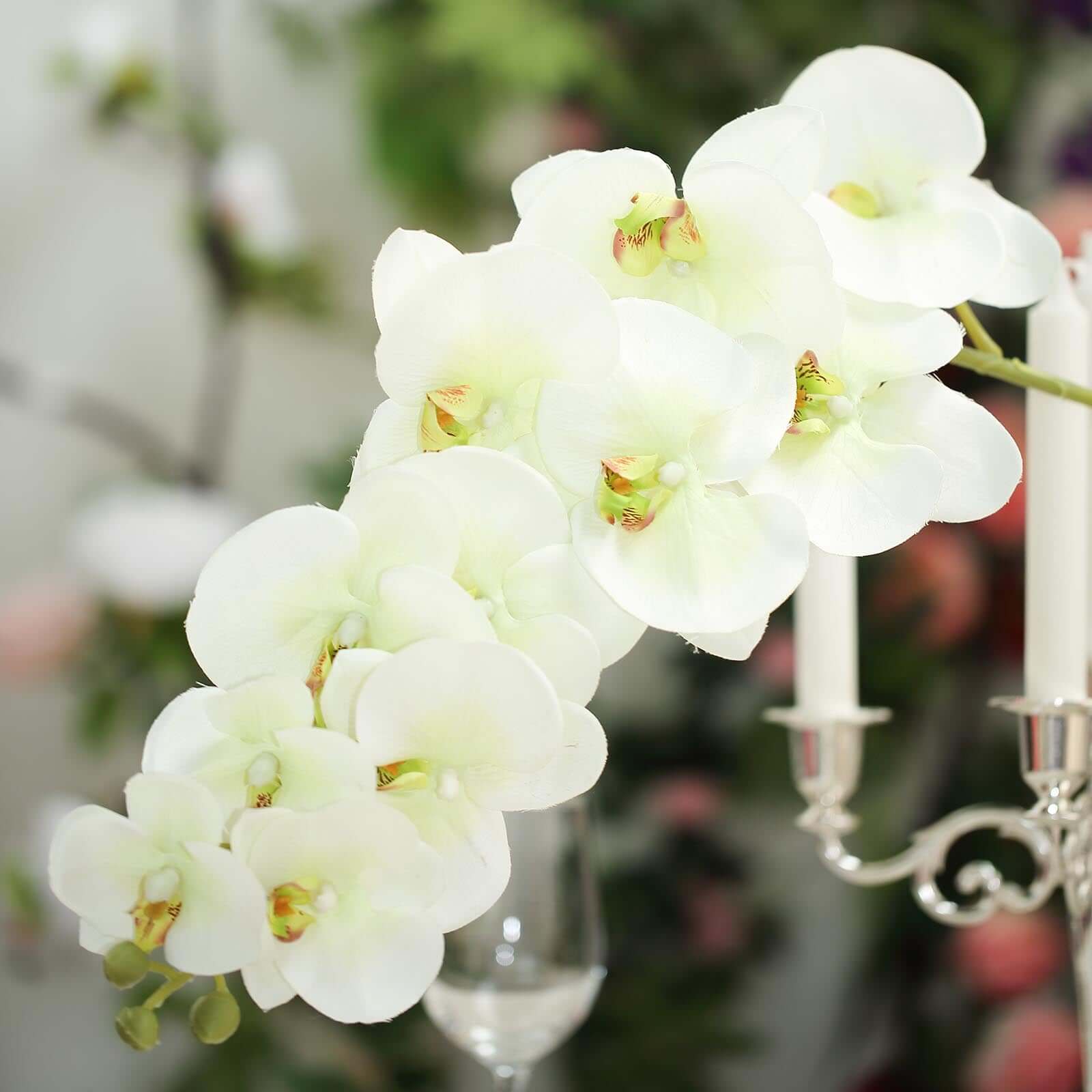 2 Stems 40" Tall Cream Artificial Silk Orchid Flower Bouquets