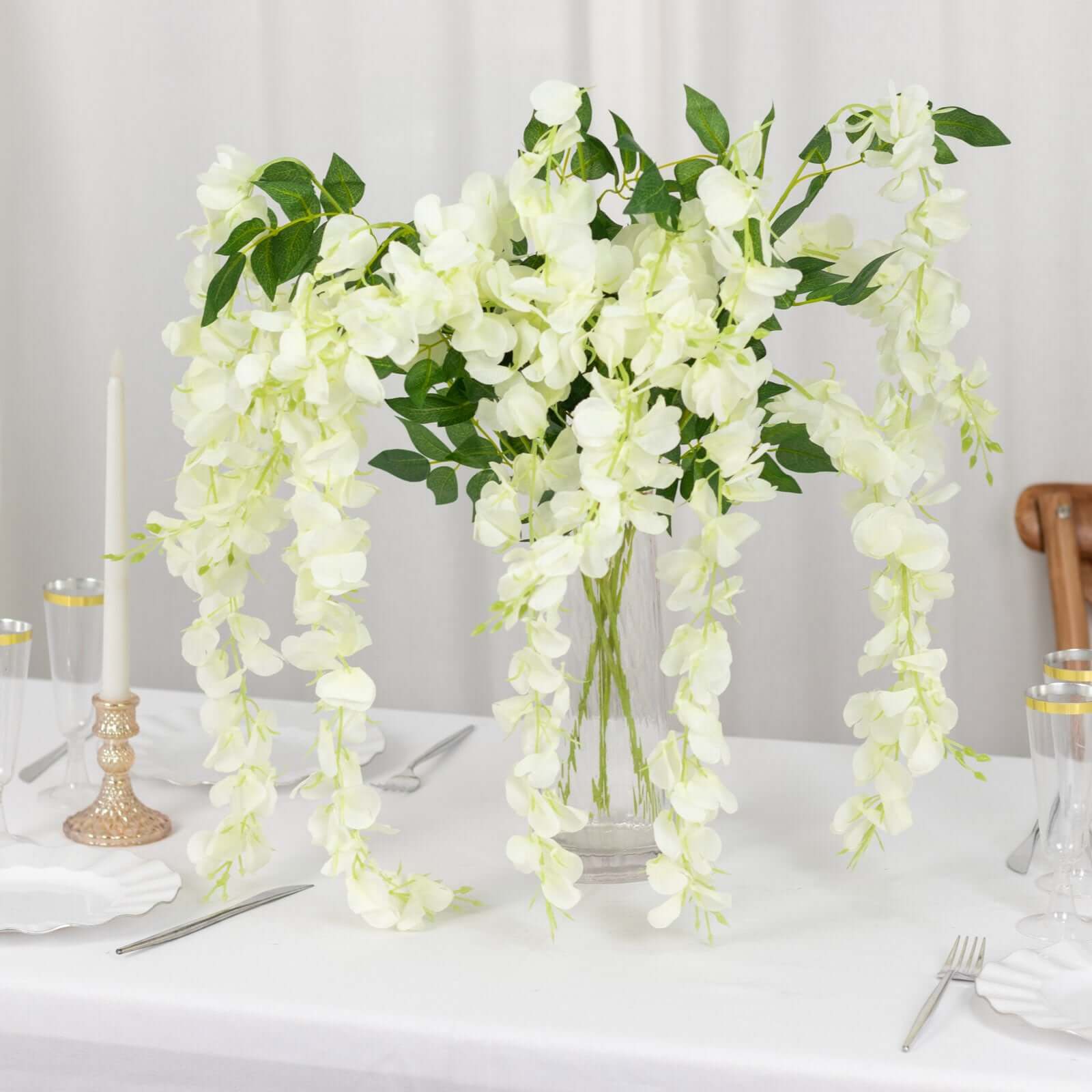 5 Pack 44" Silk Hanging Wisteria Flower Garland Vines in Cream, 3 Strands in 1 Bush
