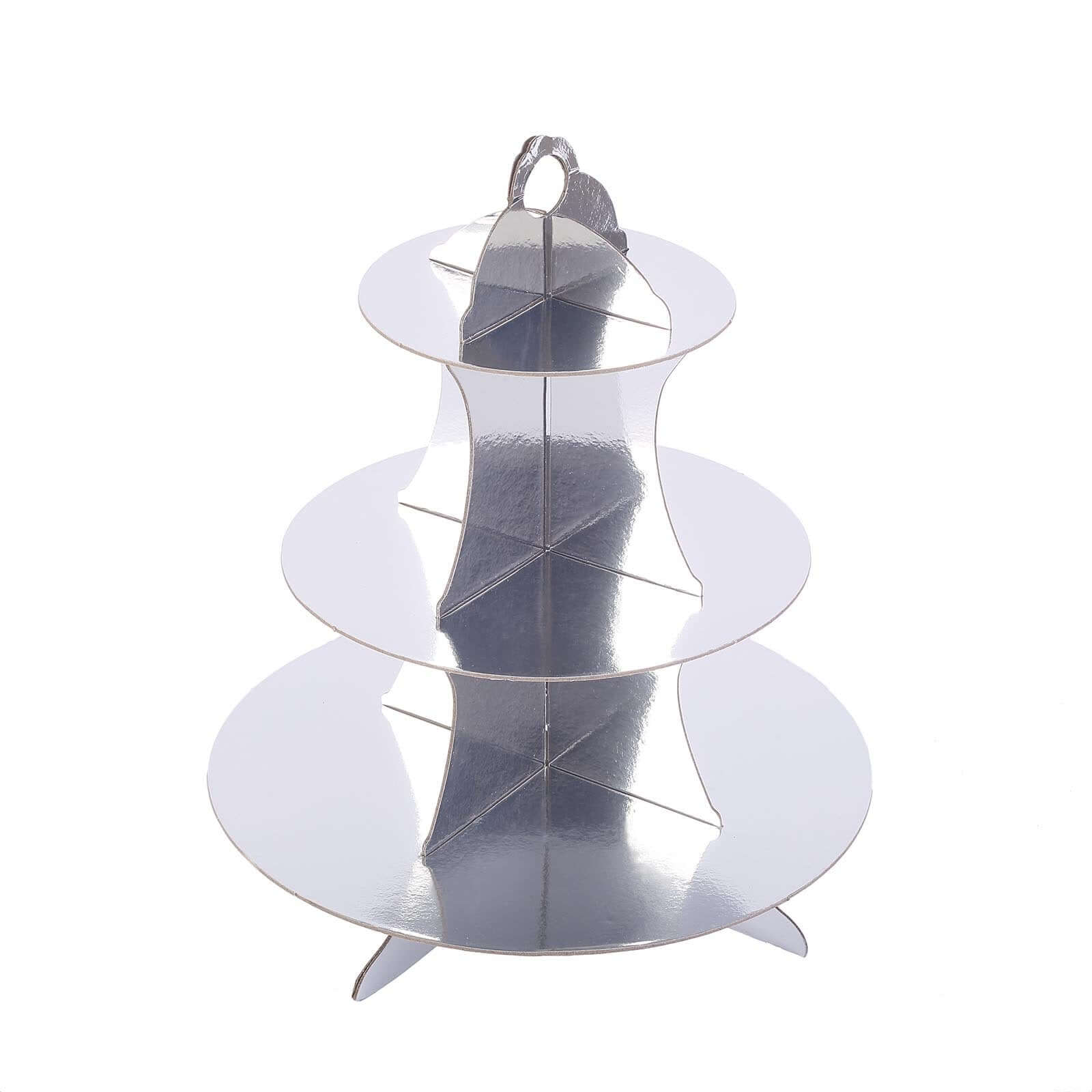 3-Tier Cardboard Cupcake Stand Metallic Silver - Reusable Dessert Table Display Tower for Classy Birthday Wedding Party Decoration 14"