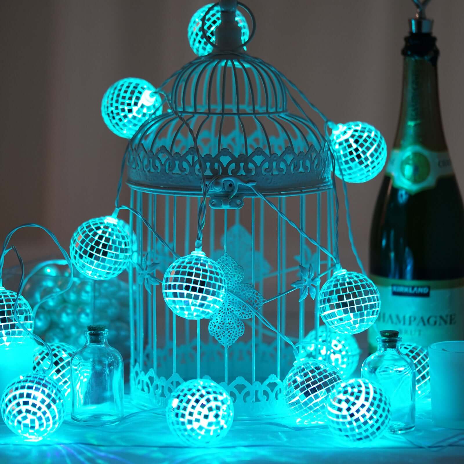 15 LED String Light Garland Silver Disco Mirror Ball Multicolor - Battery Operated for Events 6ft