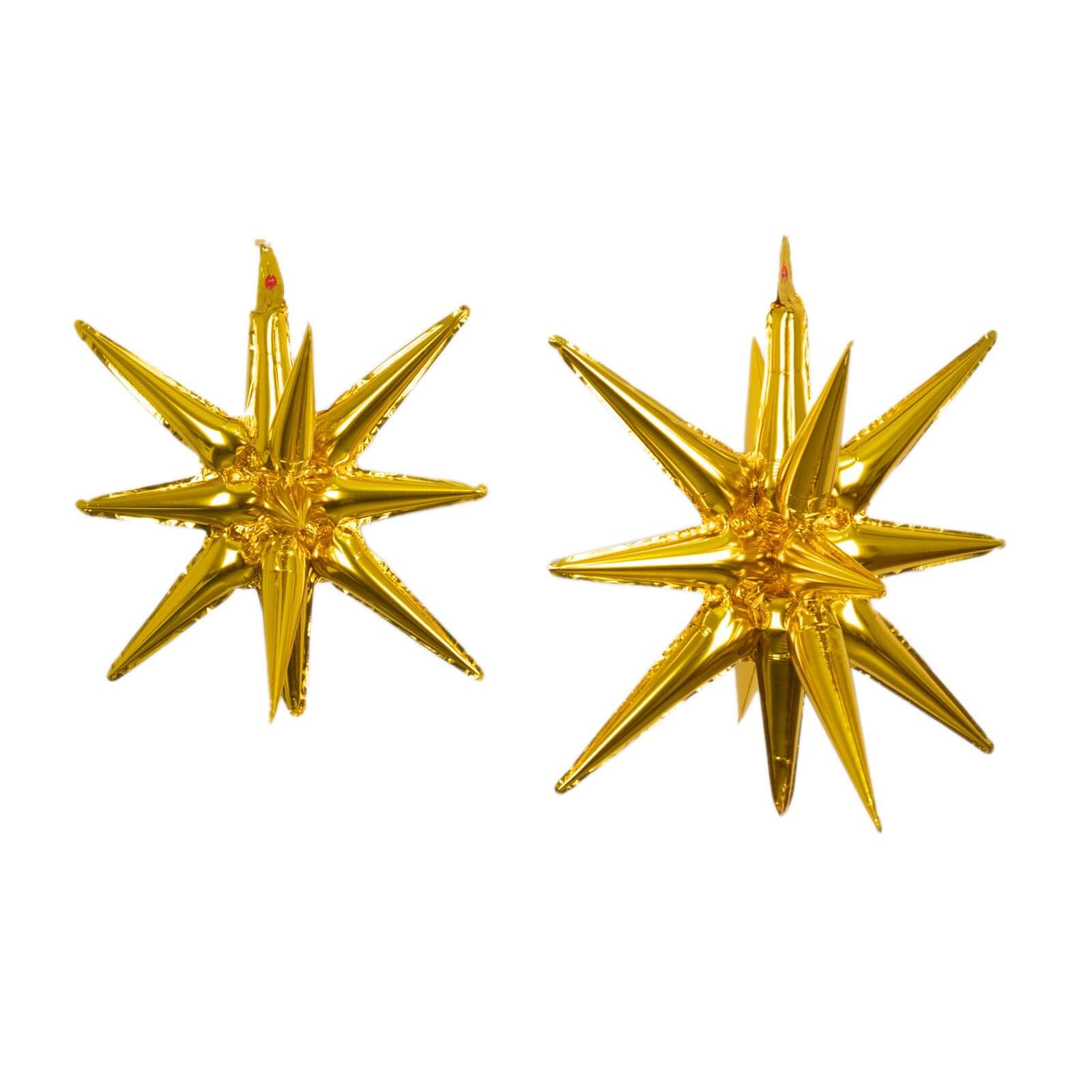 5 Pack Metallic Gold 14-Point Starburst Mylar Foil Balloons, 22" Fireworks Star Explosion Party Balloons