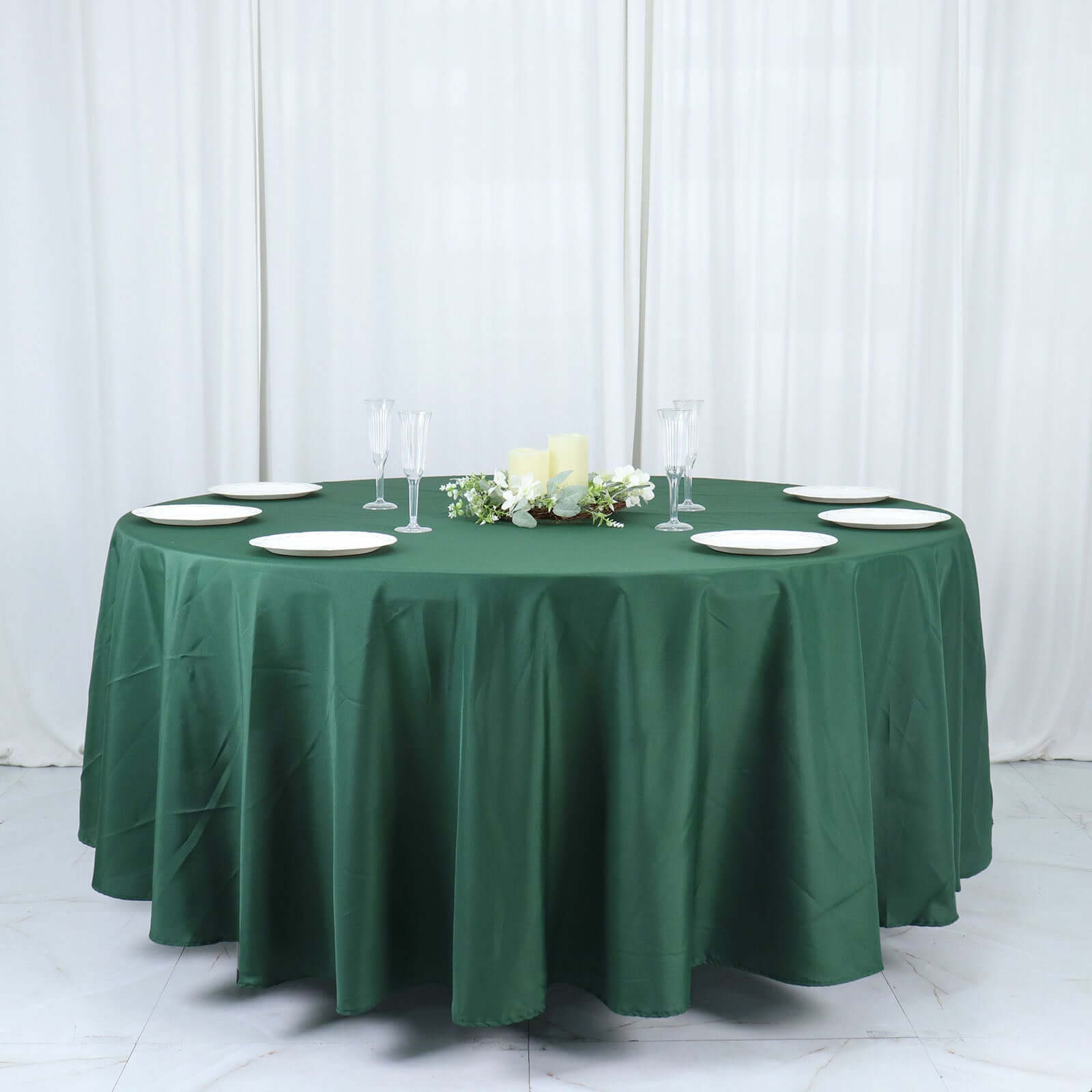 Polyester 108" Round Tablecloth Hunter Emerald Green - Wrinkle-Resistant Table Cover