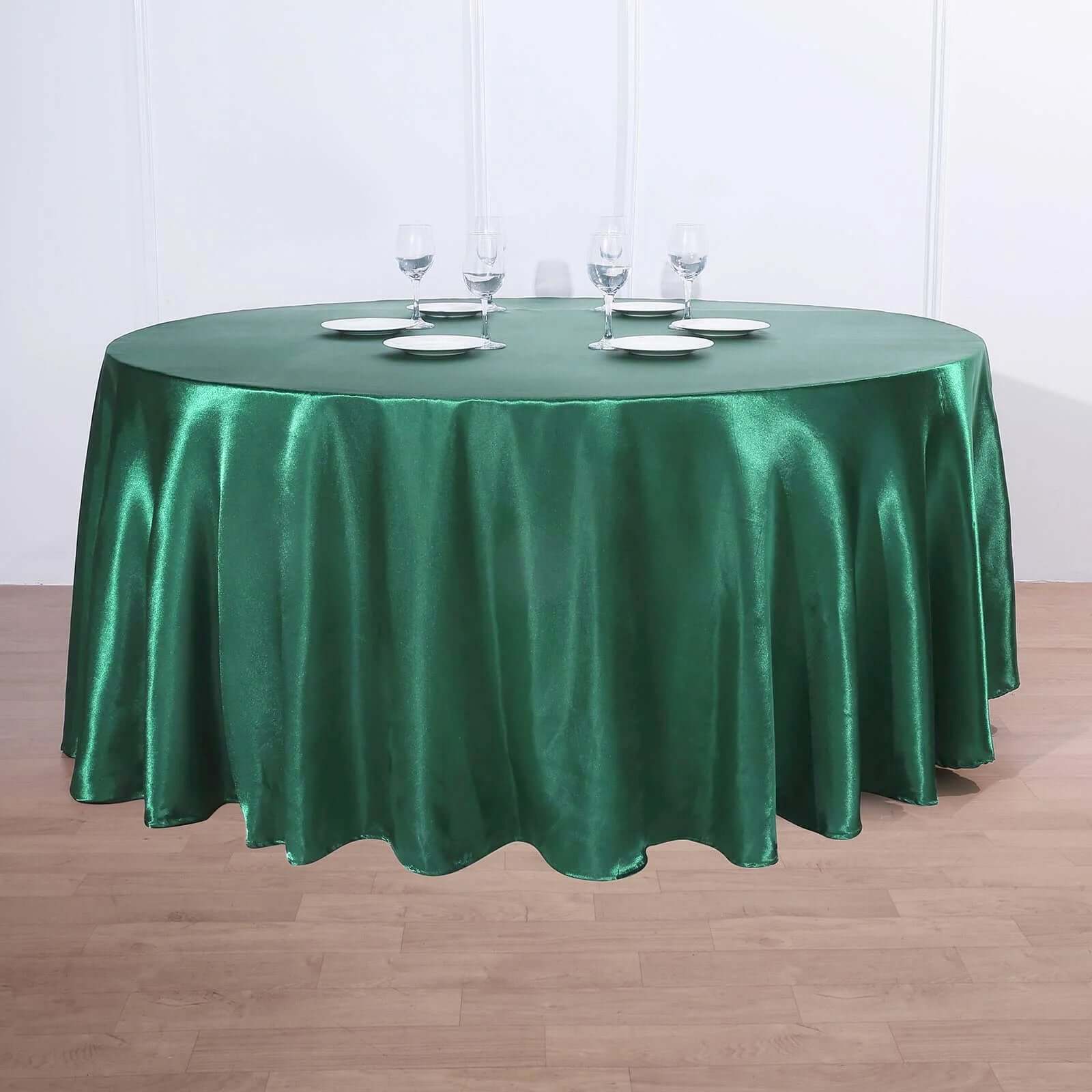 Satin 120" Round Tablecloth Hunter Emerald Green - Stylish Seamless Table Cover