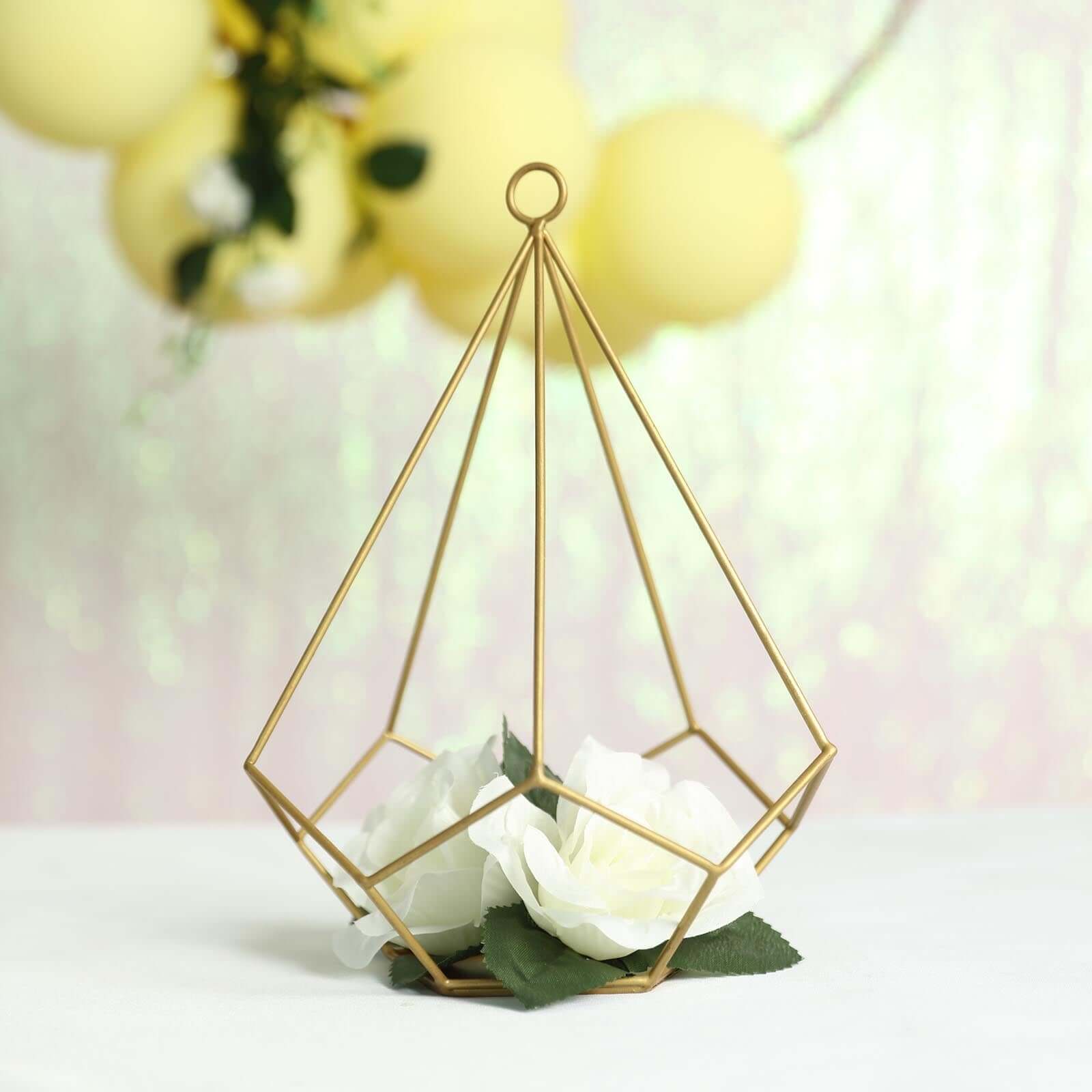 2-Pack Tealight Candle Holders Gold Metal Pentagon Geometric Open Frame - Flower Stand 9"