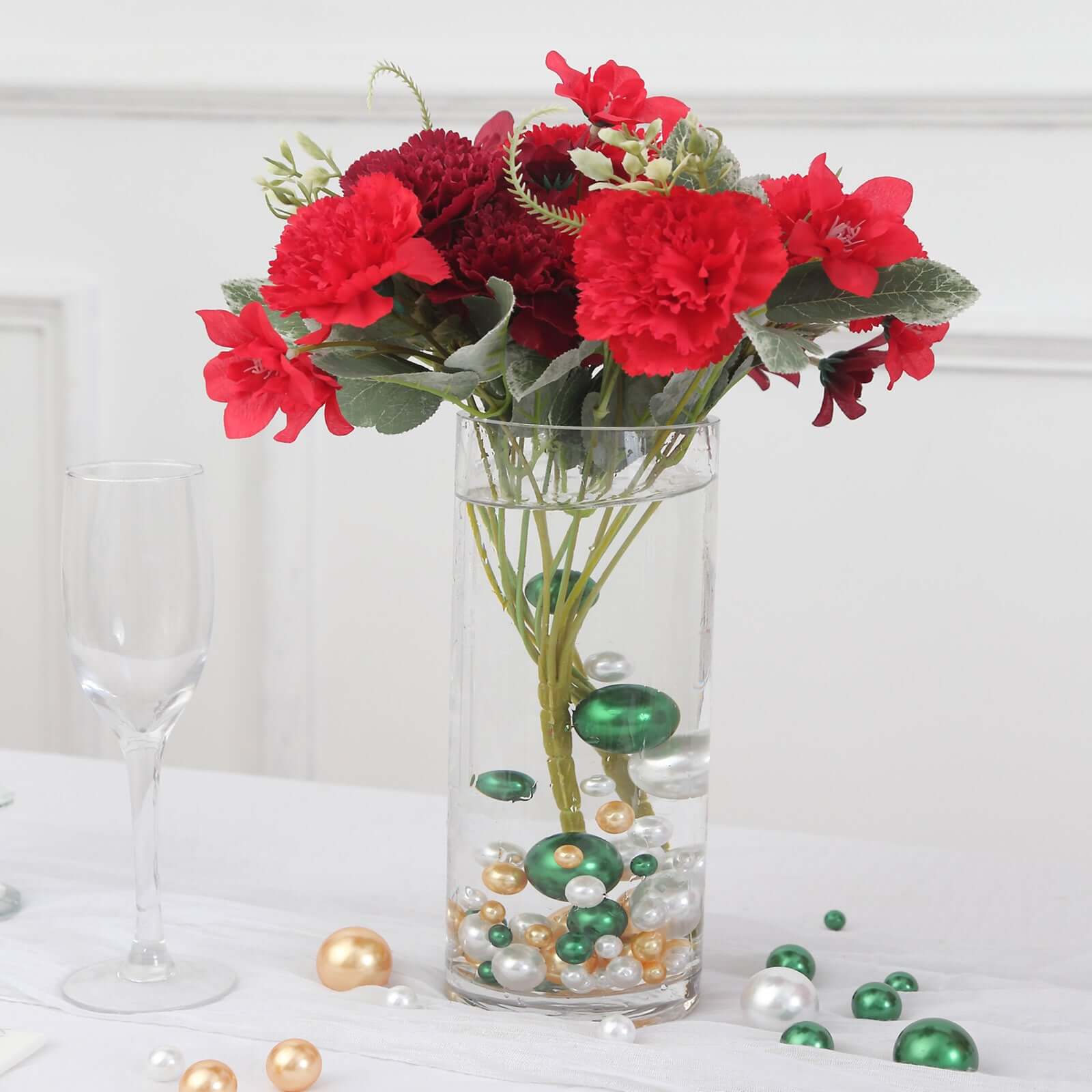 200Pcs Assorted Pearl Beads Vase Fillers in Green, Gold and White - Lustrous DIY Craft Bead Set