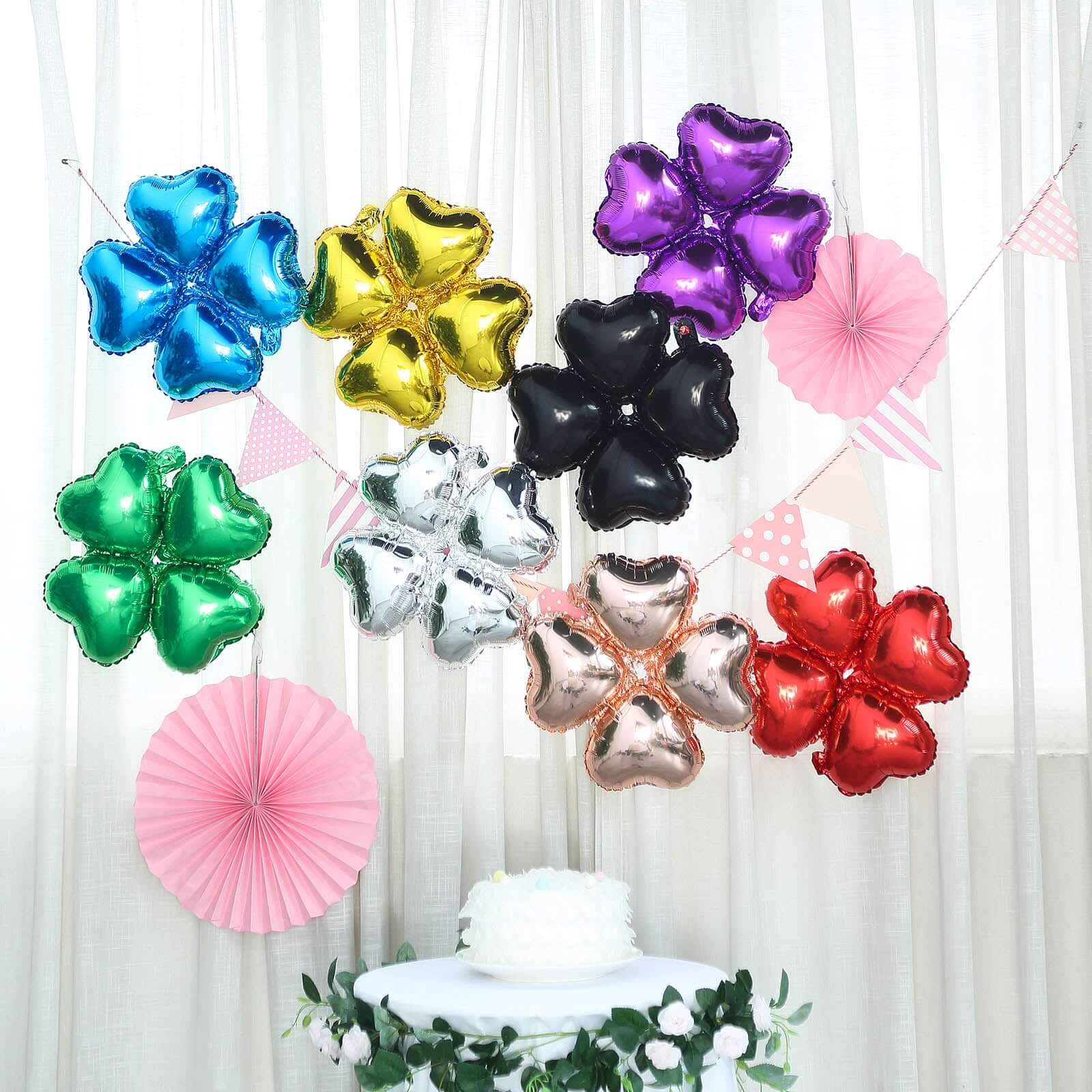 10 Pack 15" Shiny Silver Four Leaf Clover Shaped Mylar Foil Balloons