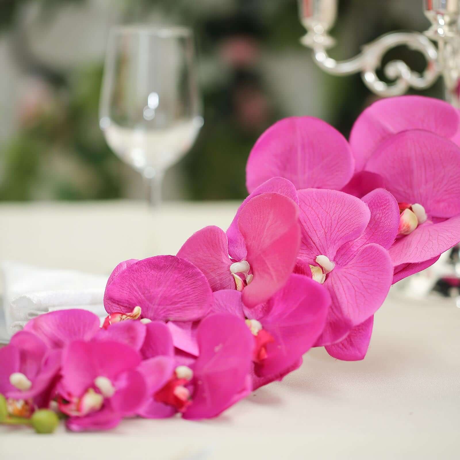 2 Stems 40" Tall Fuchsia Artificial Silk Orchid Flower Bouquets