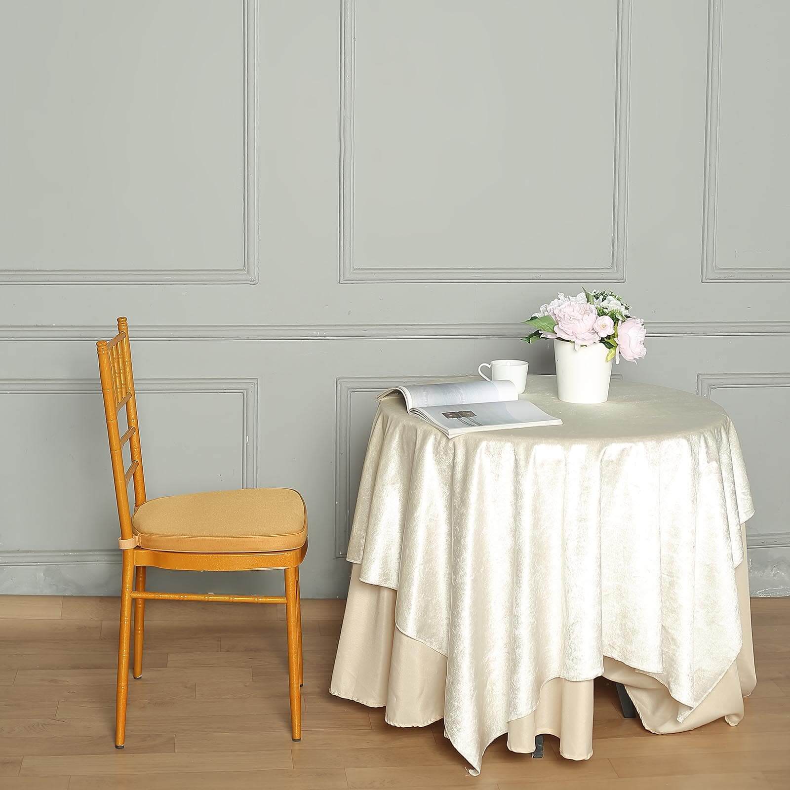 Chiavari Chair Cushion with 1.5" Thick Memory Foam and Ties Gold - Stylish Removable Cover for Comfort