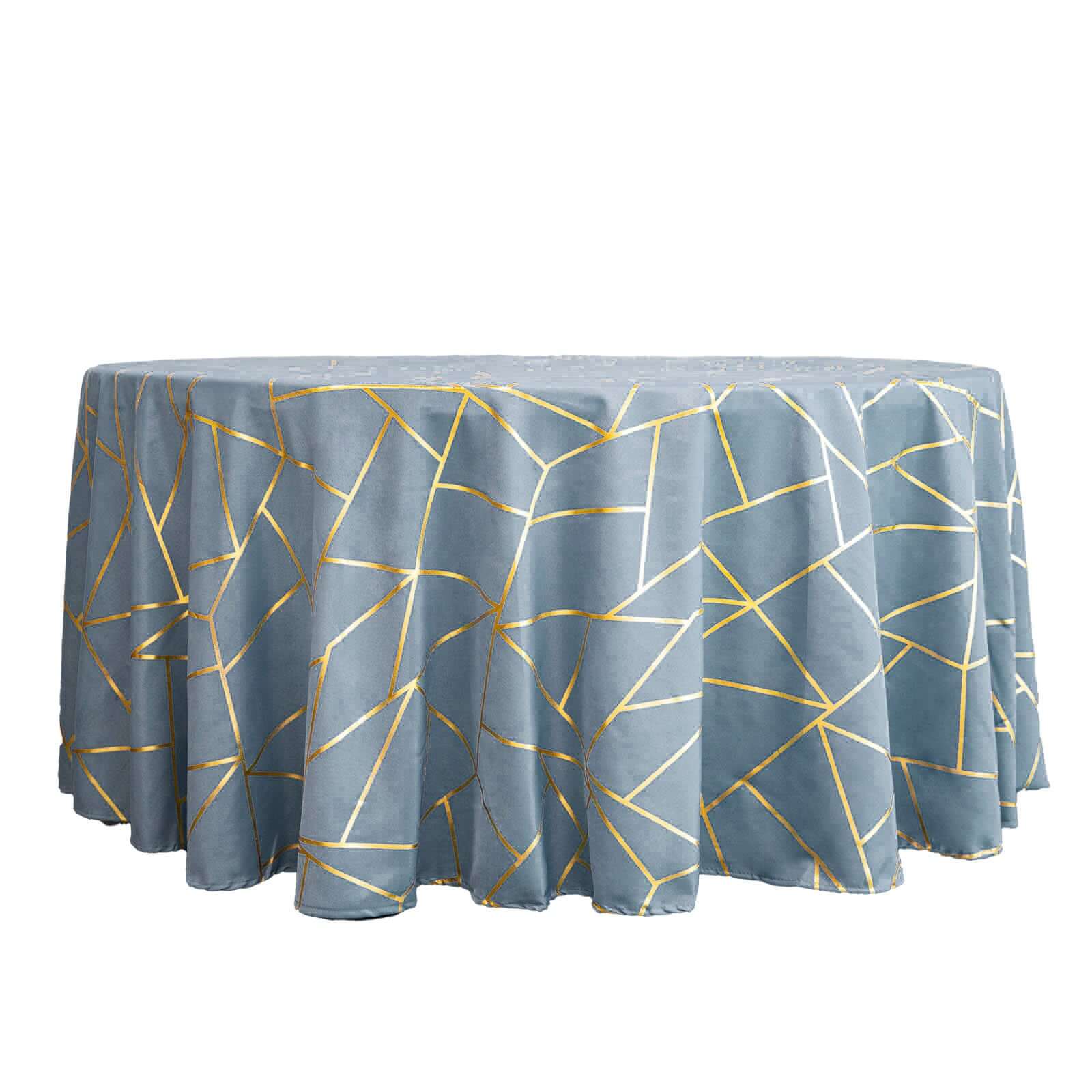 Polyester 120" Round Tablecloth Dusty with Gold Foil Geometric Pattern Wrinkle-Resistant Seamless Table Cover