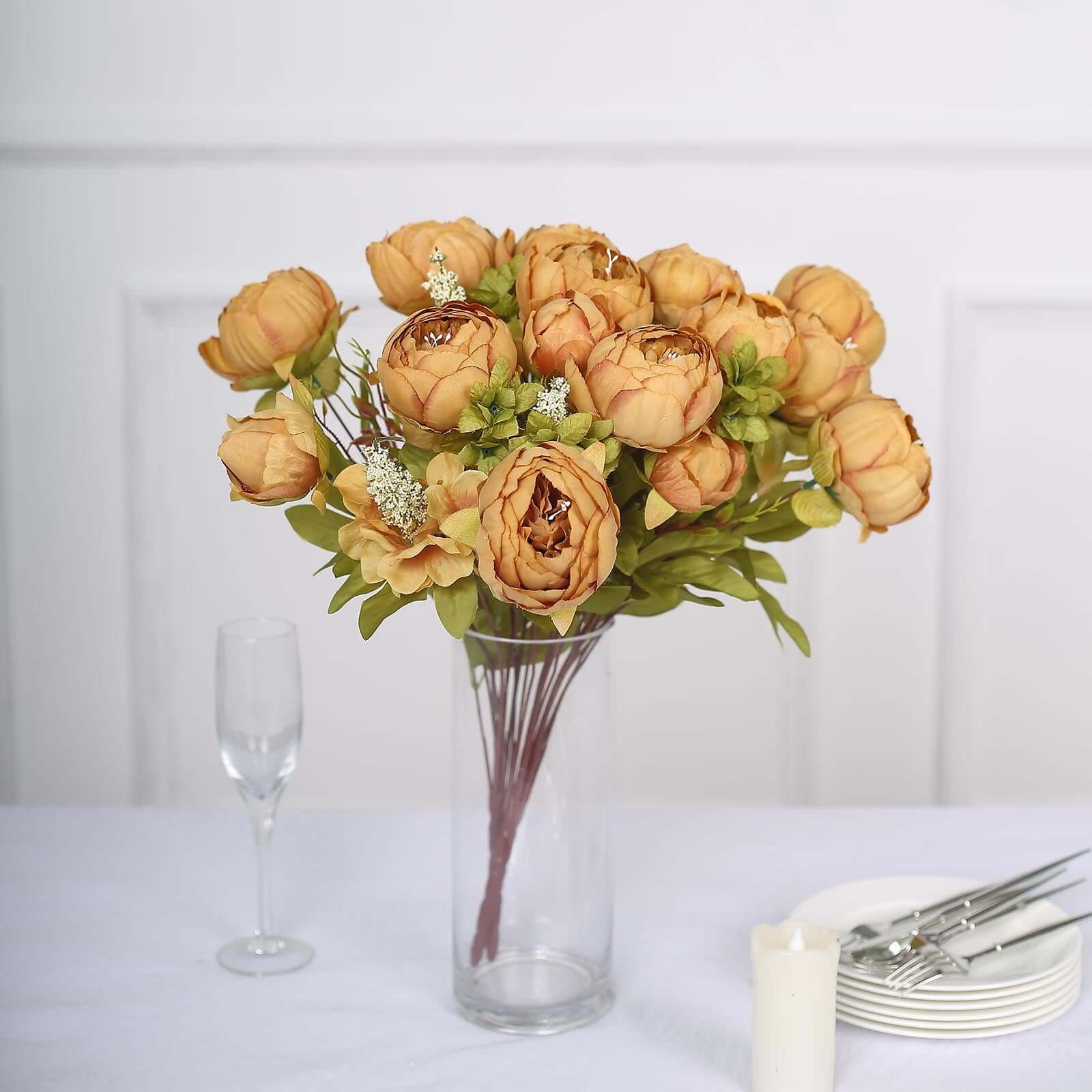 2 Pack 19" Gold Artificial Peony Flower Wedding Bouquets, Faux Silk Flower Arrangements