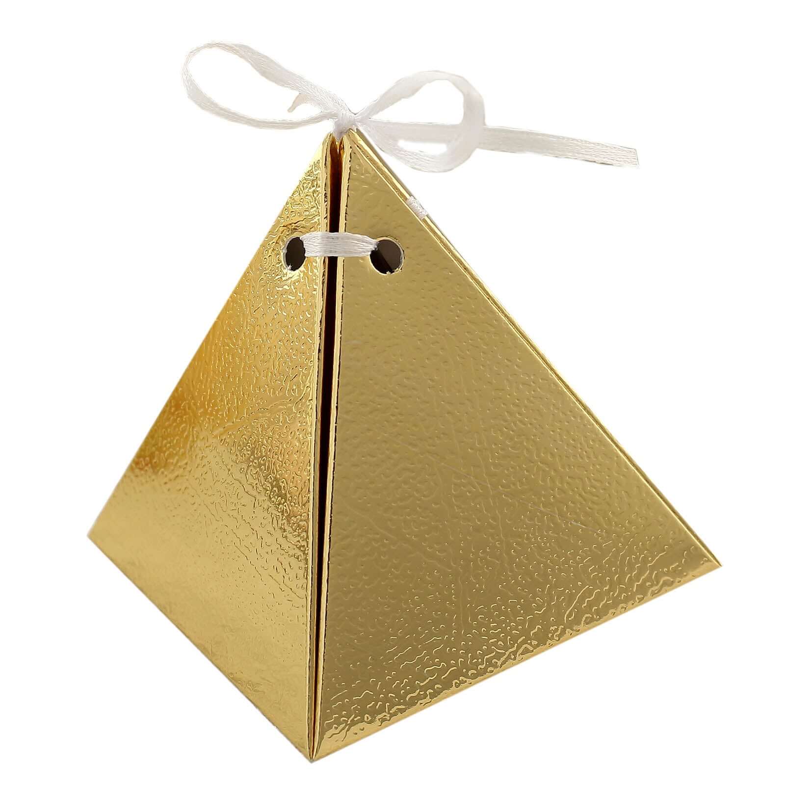 25 Pack Gold Pyramid Shaped Wedding Party Favor Candy Gift Boxes