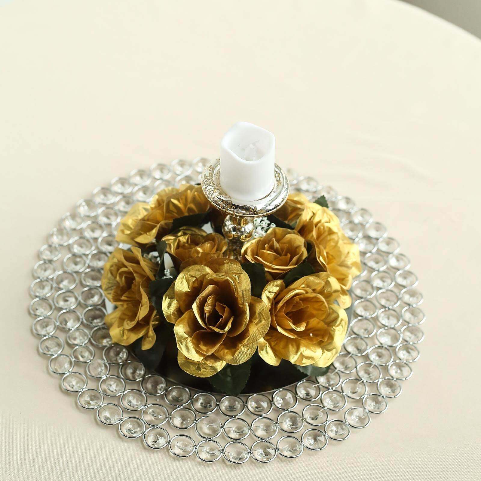 4 Pack 3" Gold Artificial Silk Rose Flower Candle Ring Wreaths