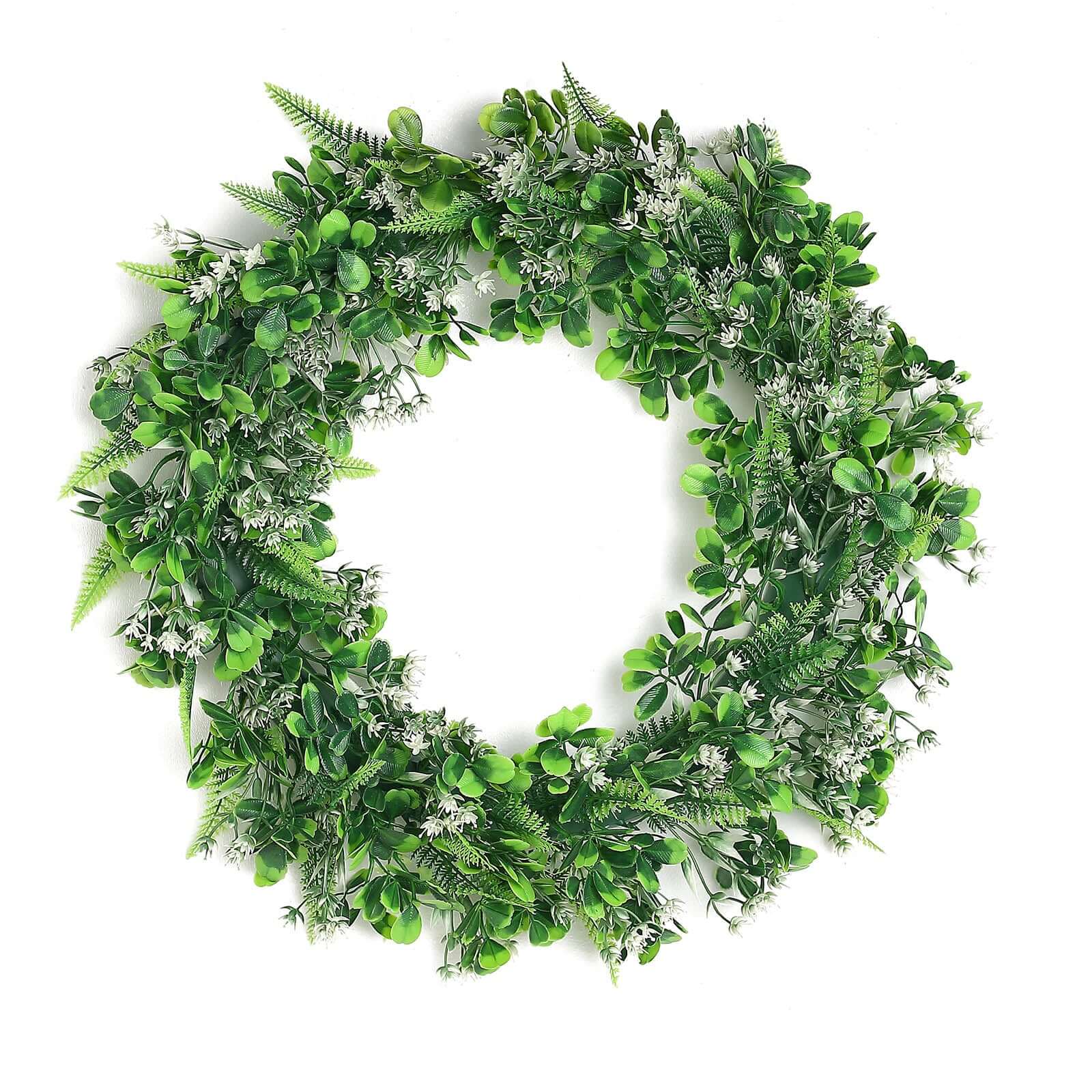 2 Pack 22" White Green Artificial Lifelike Boxwood Fern Mix Spring Wreaths