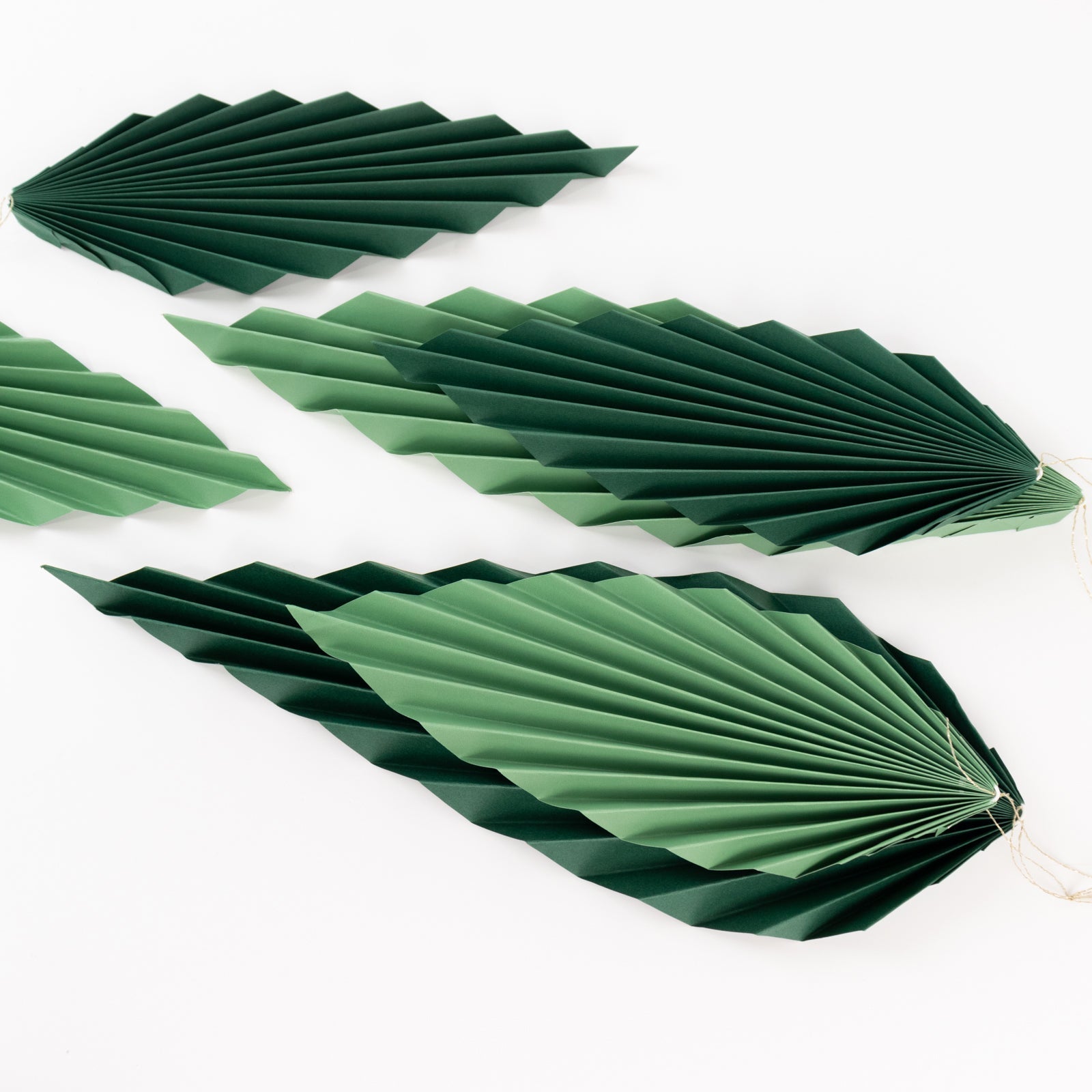 Set of 6 Mixed Green Leaves Hanging Paper Fans Backdrop Decor, Pre-Strung Foldable Tropical Palm Leaves Jungle Theme Party Supplies - 11",15"