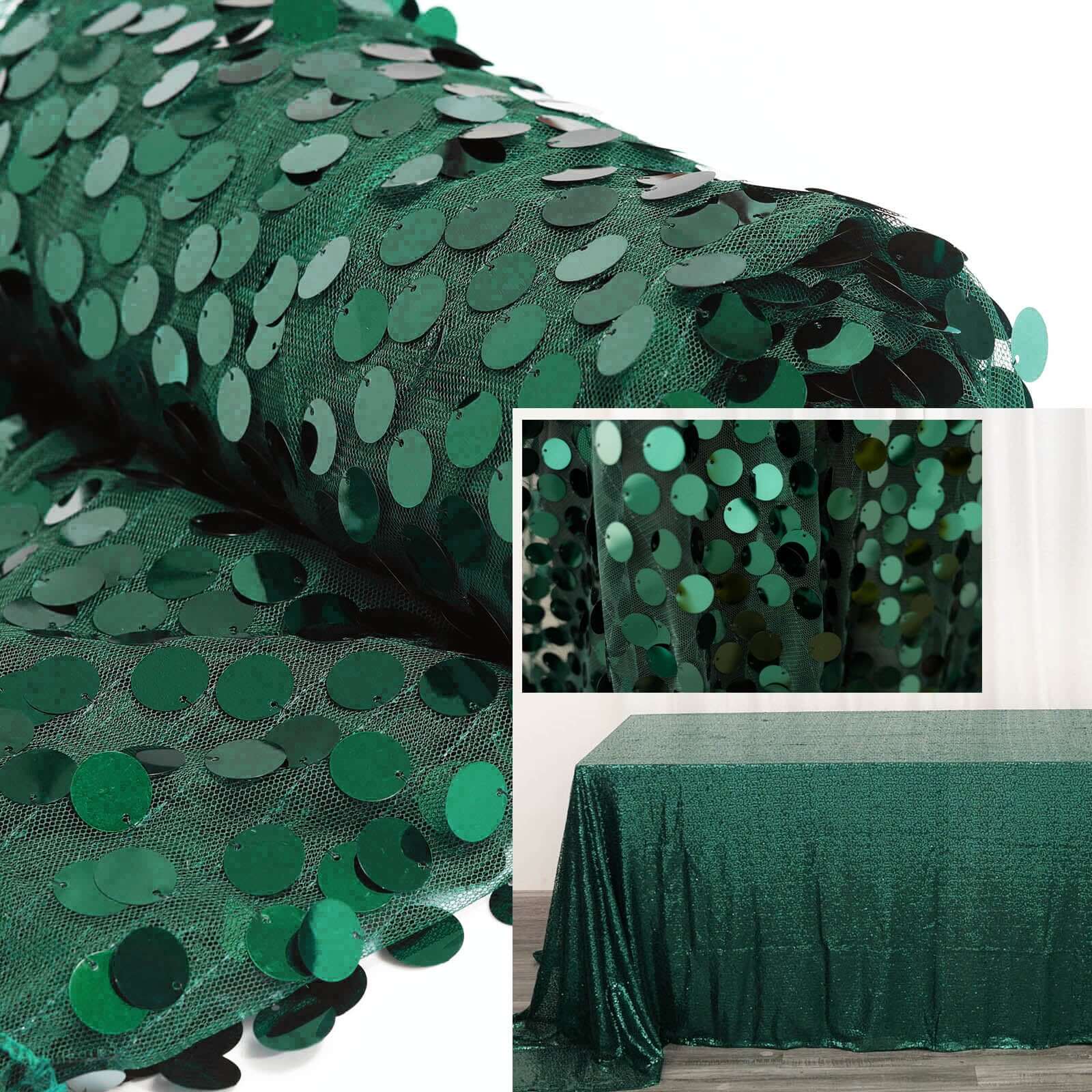 54"x4 Yards Hunter Emerald Green Big Payette Sequin Fabric Roll, Mesh Sequin DIY Craft Fabric Bolt