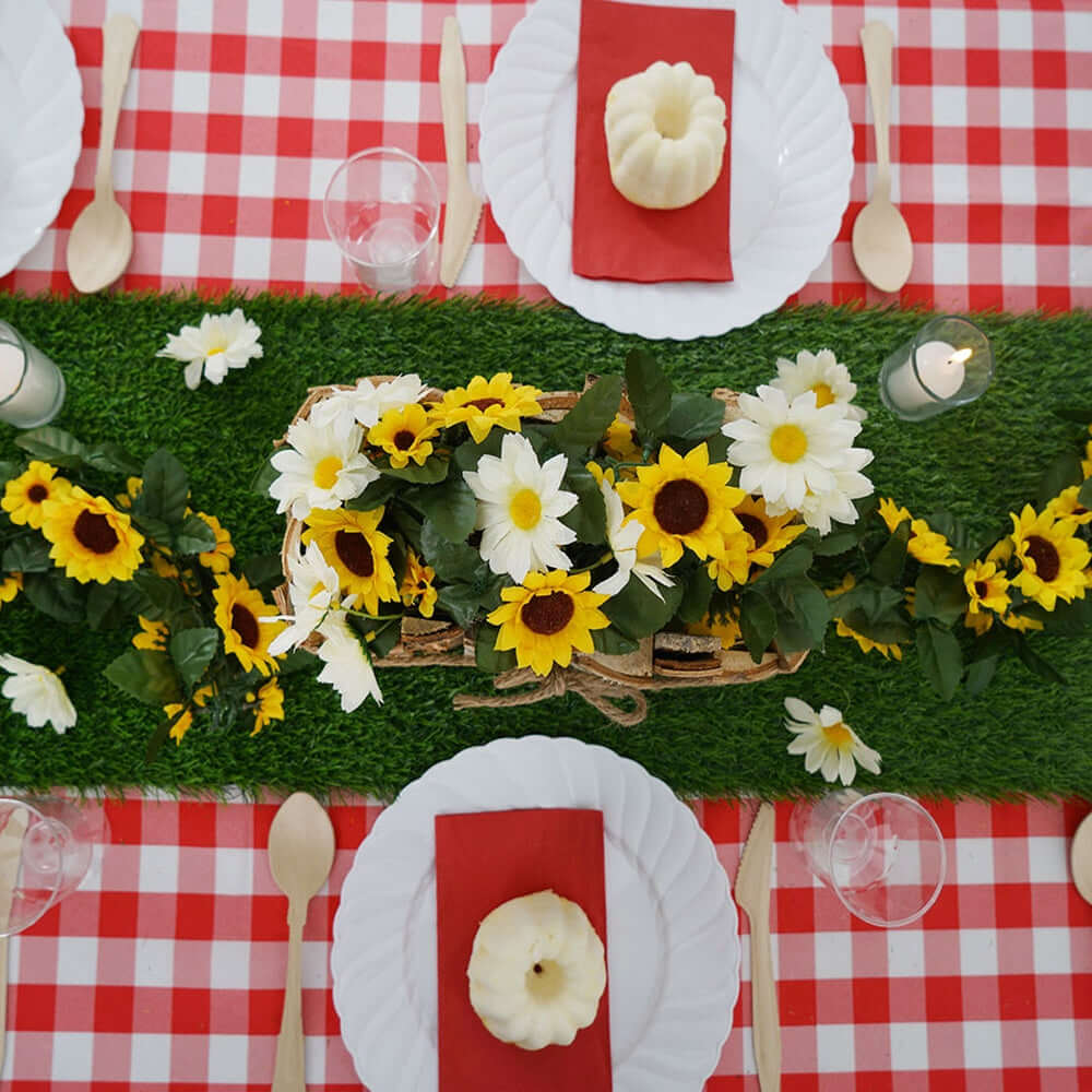 Artificial Grass 9ft Table Runner Green - Durable & All Weather Tabletop Decor