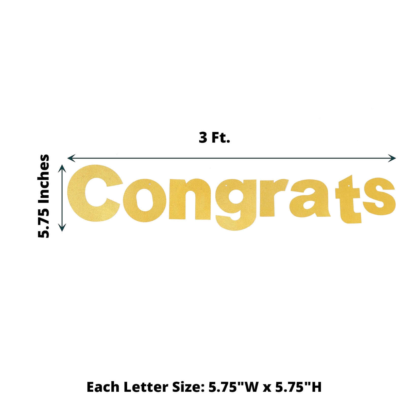 3ft Gold Glittered Congrats Paper Hanging Garland Banner Party Decor