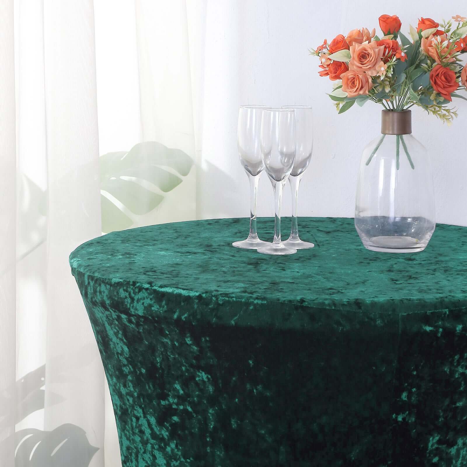 Crushed Velvet Spandex 32" Round Cocktail Table Cover Hunter Emerald Smooth Highboy Tablecloth