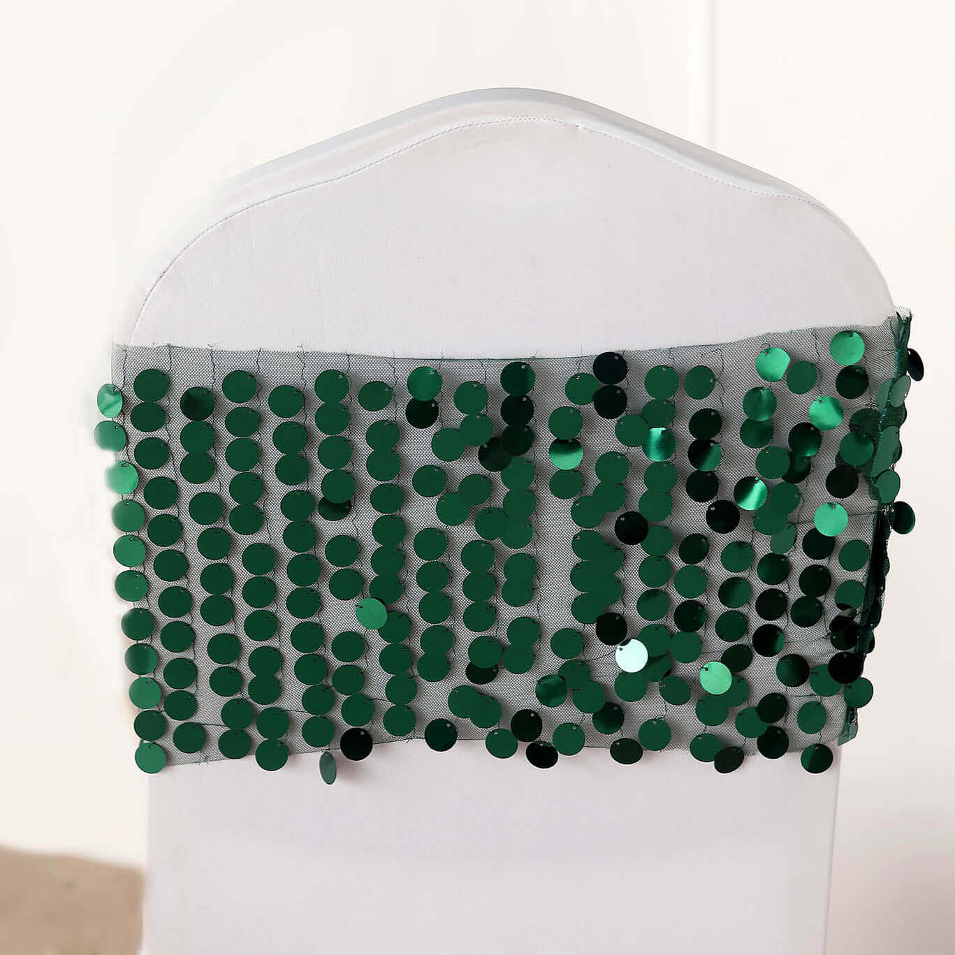 5 Pack Big Payette Sequin 13"x10" Chair Sash Bands Hunter Emerald Green - Stylish Glittering Decor for Weddings & Gatherings