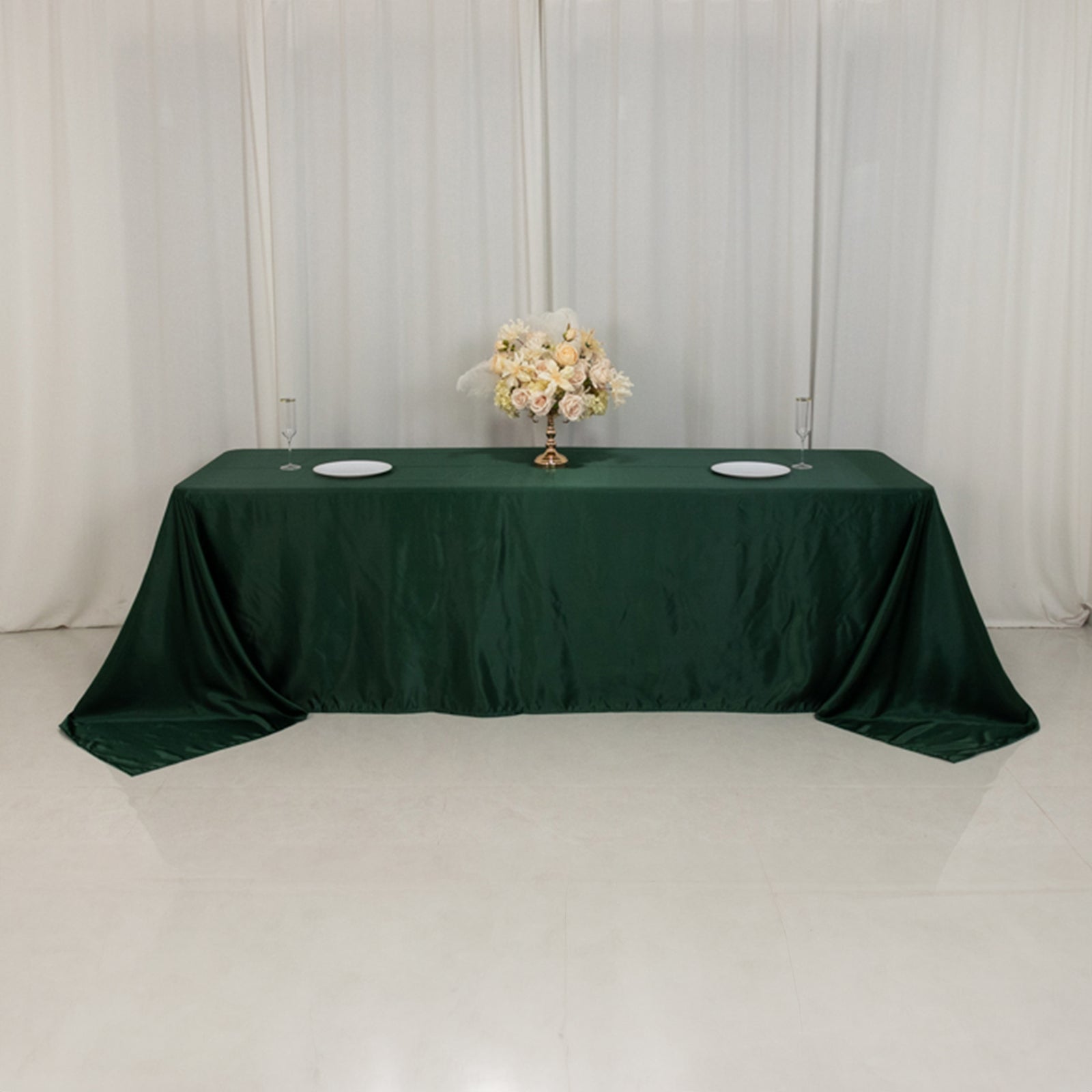 Lamour Satin 90"x156" Rectangle Tablecloth Hunter Emerald - Luxurious, Soft Seamless Table Cover