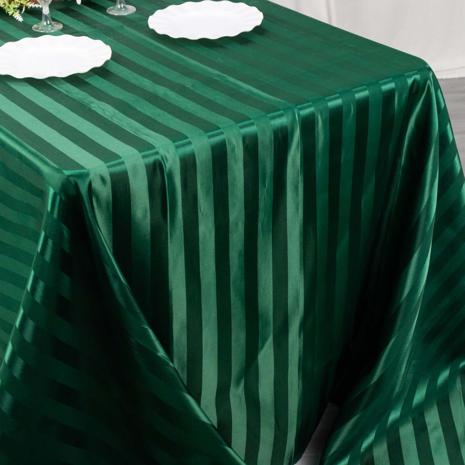 Satin Striped 90"x132" Rectangular Tablecloth Hunter Emerald Green Satin Stripe - Seamless Silky Smooth Table Cover