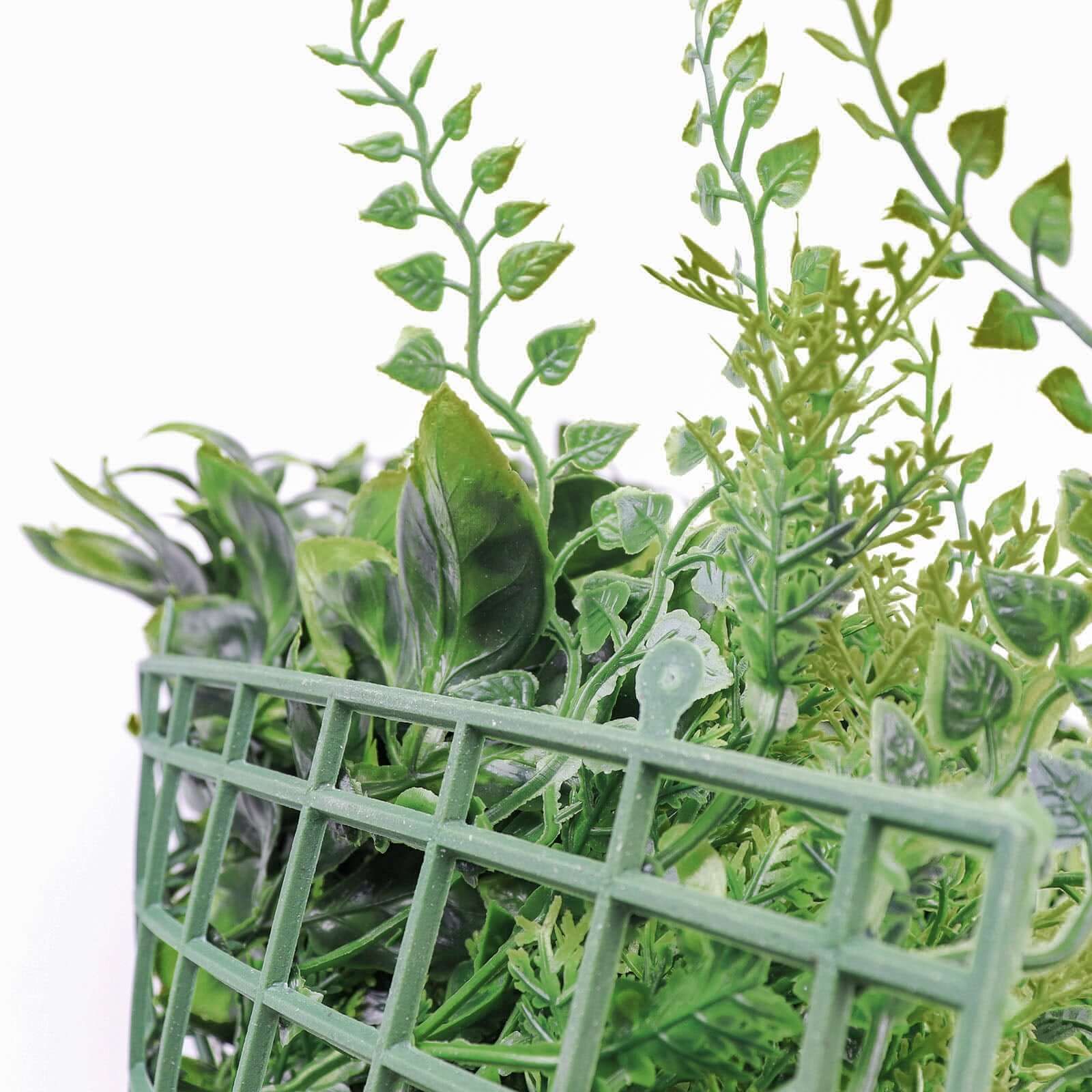 13 Sq. ft. Artificial Boxwood Fern Greenery Garden Wall, Grass Backdrop Mat, Indoor Outdoor UV Protected Assorted Foliage - 4 Panels