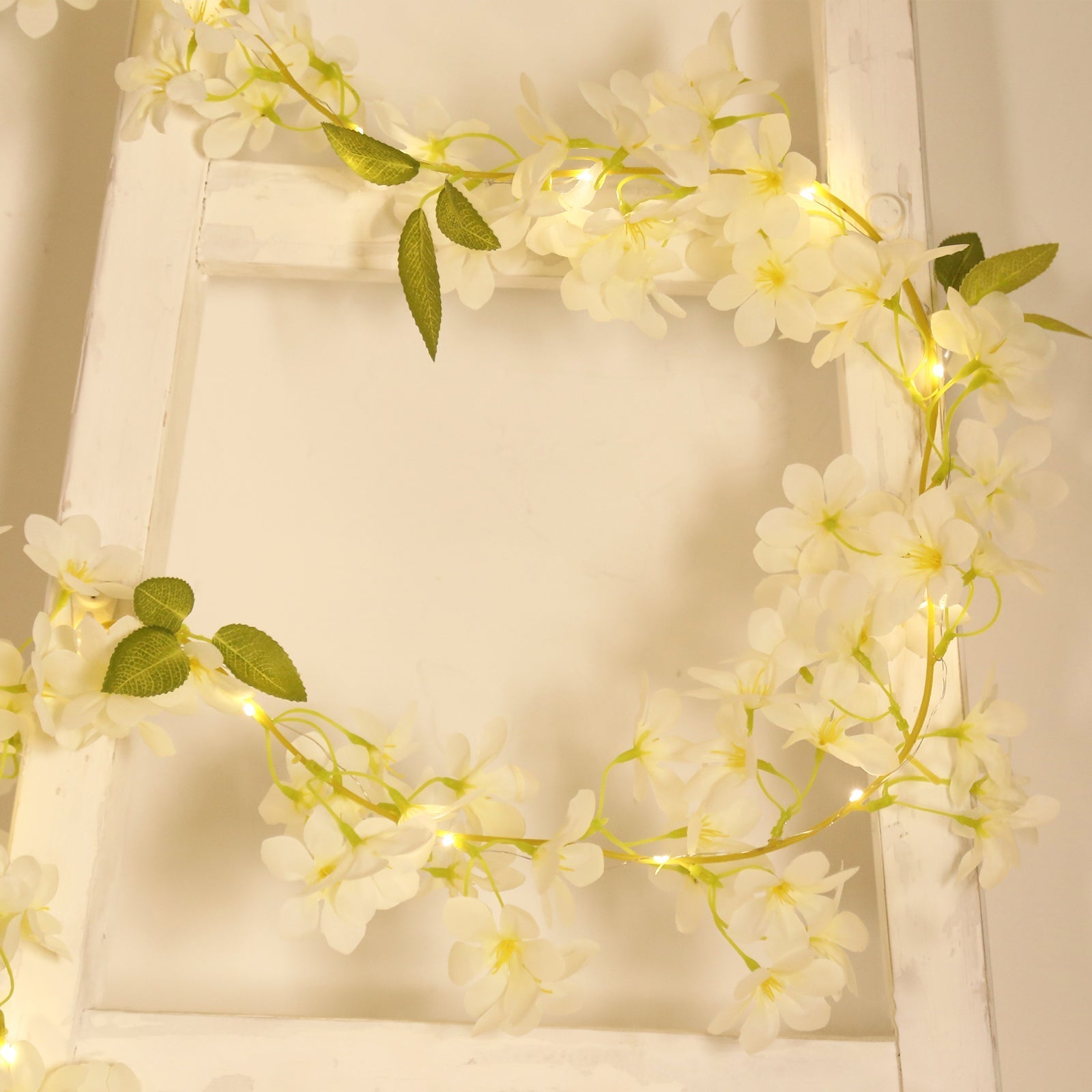 2-Pack Garland String Lights Jasmine Silk Flower Design White Warm White - Battery Operated Hanging Décor 6ft