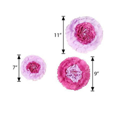 Set of 6 Lavender Carnation 3D Paper Flowers Wall Decor - 7",9",11"
