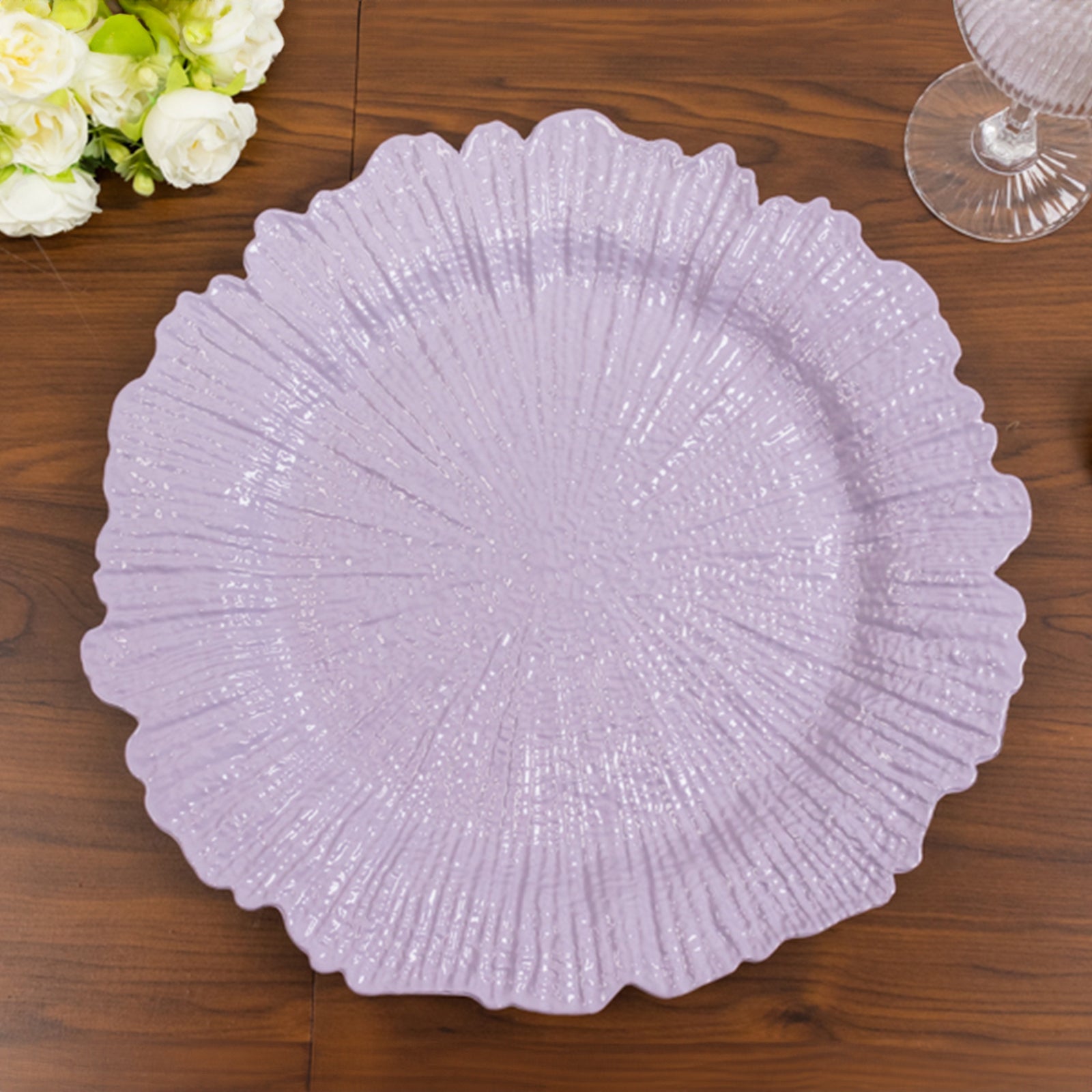 6-Pack Acrylic Plastic Round Charger Plates 13" in Lavender Lilac with Reef Design, Dinner Charger Tableware